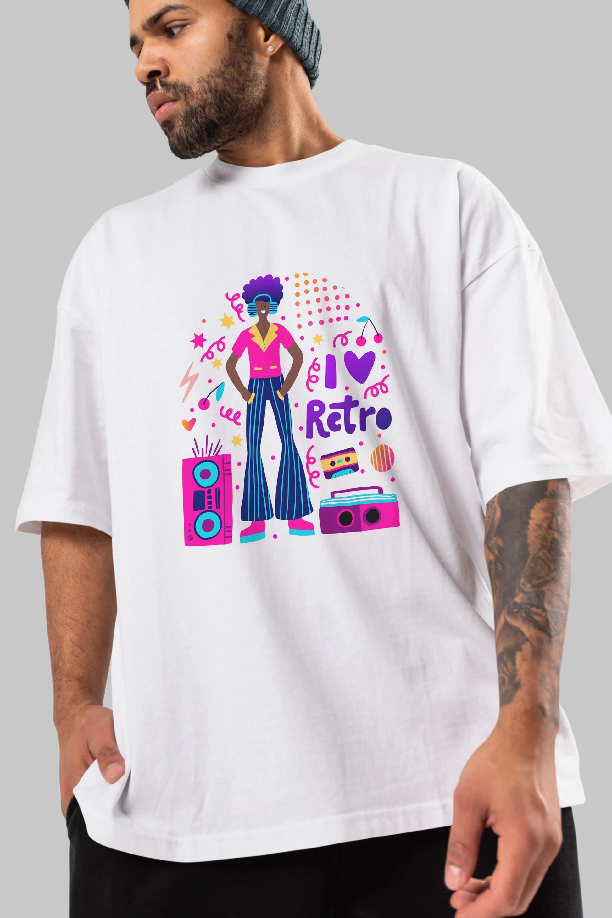 Retro Boy Party Ön Baskılı Oversize t-shirt Erkek Kadın Unisex