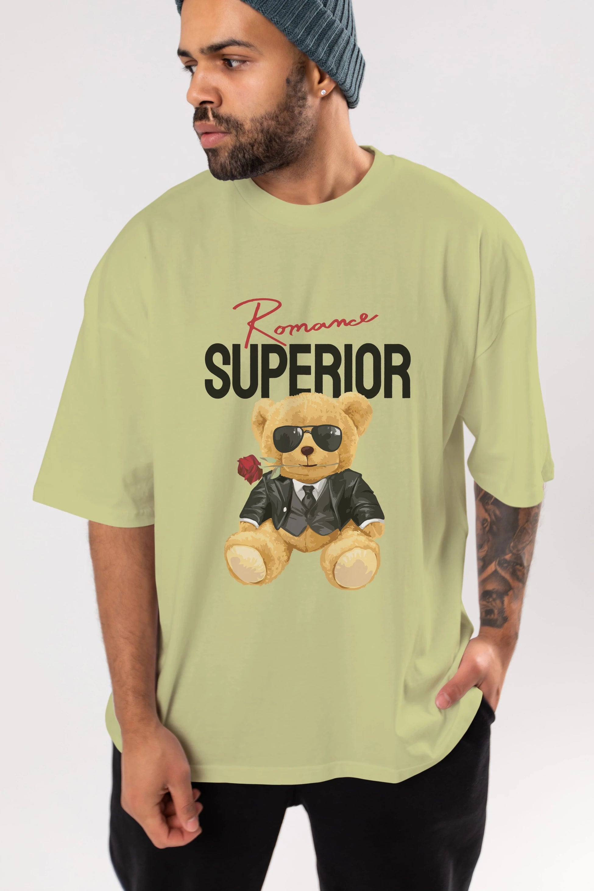 Teddy Bear Romance Superior Ön Baskılı Oversize t-shirt Erkek Kadın Unisex %100 Pamuk