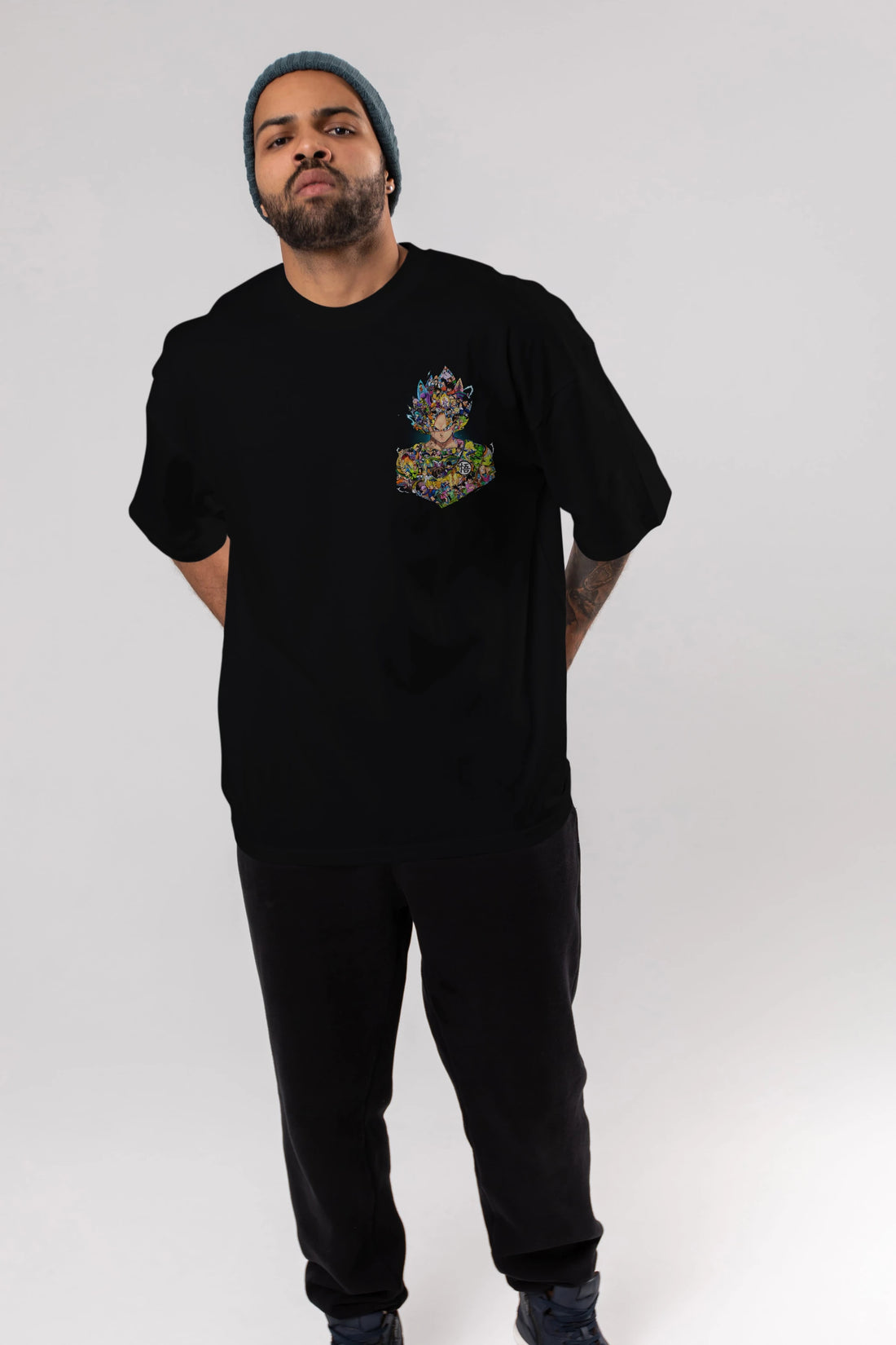 DRAGON BALL ART Ön Sol Baskılı Oversize t-shirt Erkek Kadın Unisex %100 Pamuk Bisiklet Yaka tişort