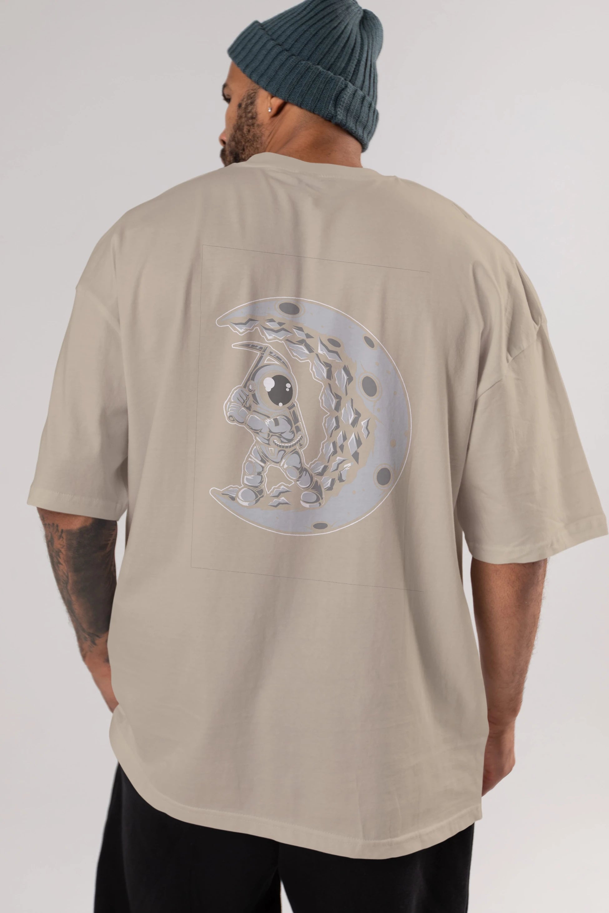Astronaut Moon Digger Arka Baskılı Oversize t-shirt Erkek Kadın Unisex