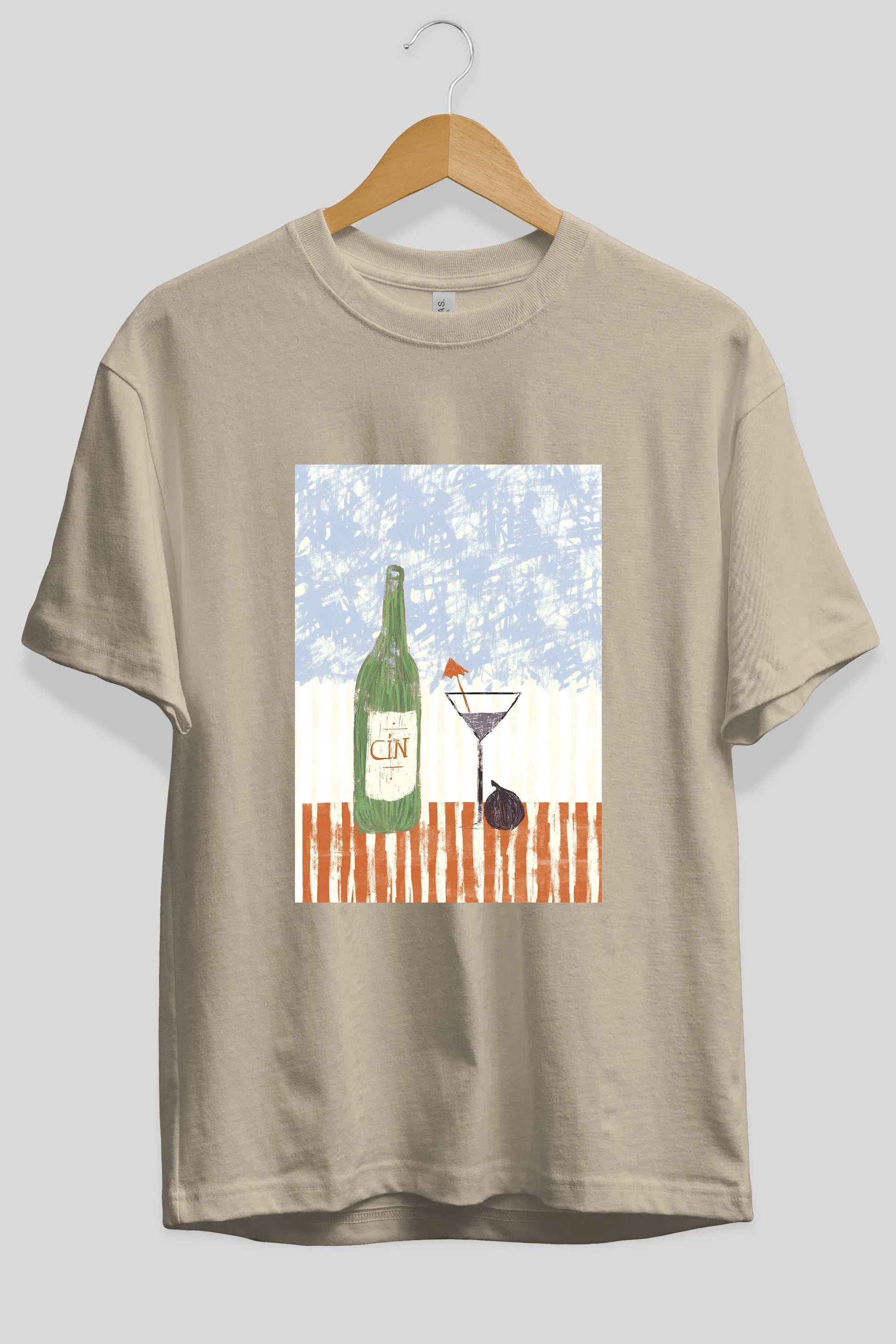Gin Ön Baskılı Oversize t-shirt Erkek Kadın Unisex %100 Pamuk Bisiklet Yaka tişort