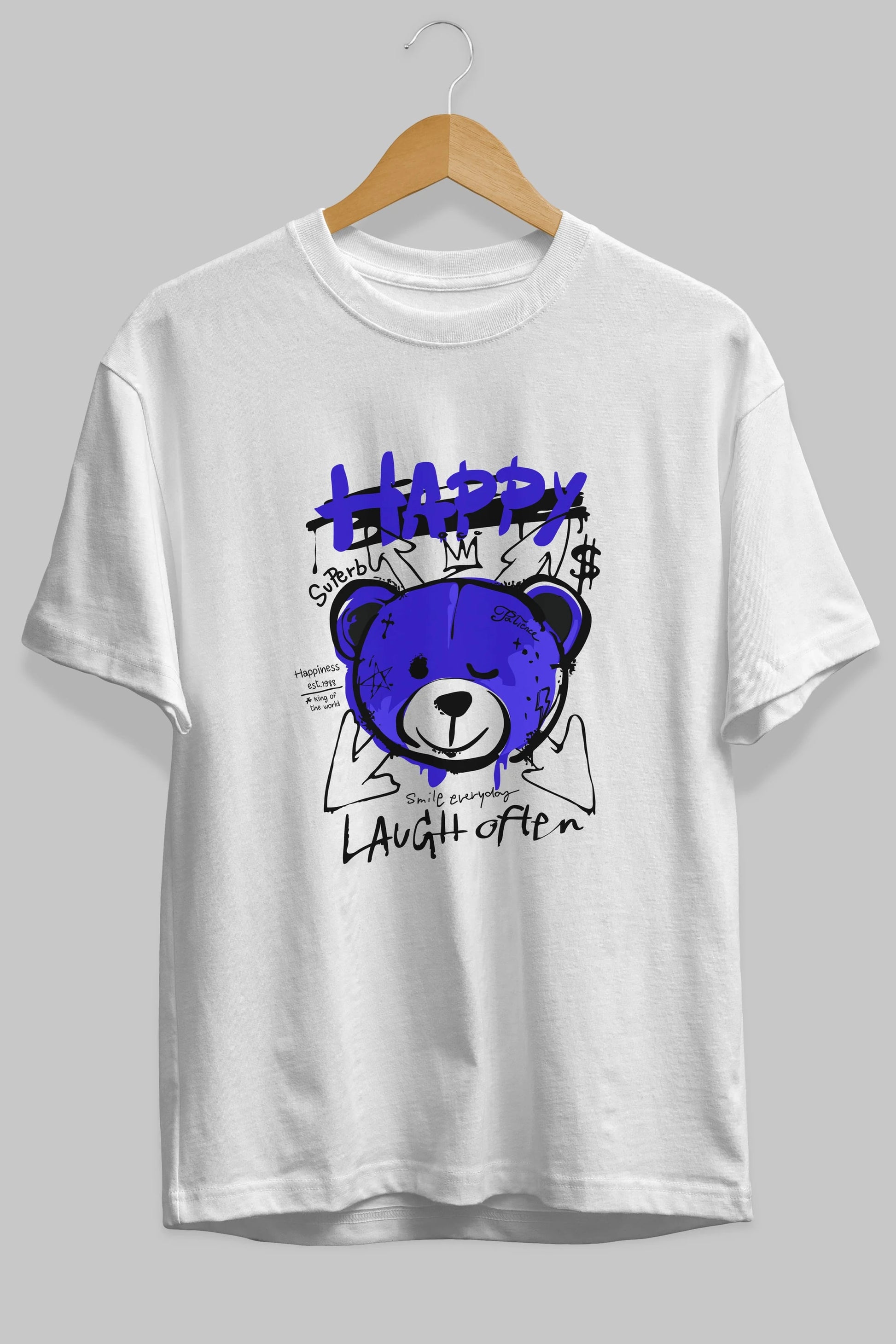 Happy Bear Ön Baskılı Oversize t-shirt Erkek Kadın Unisex