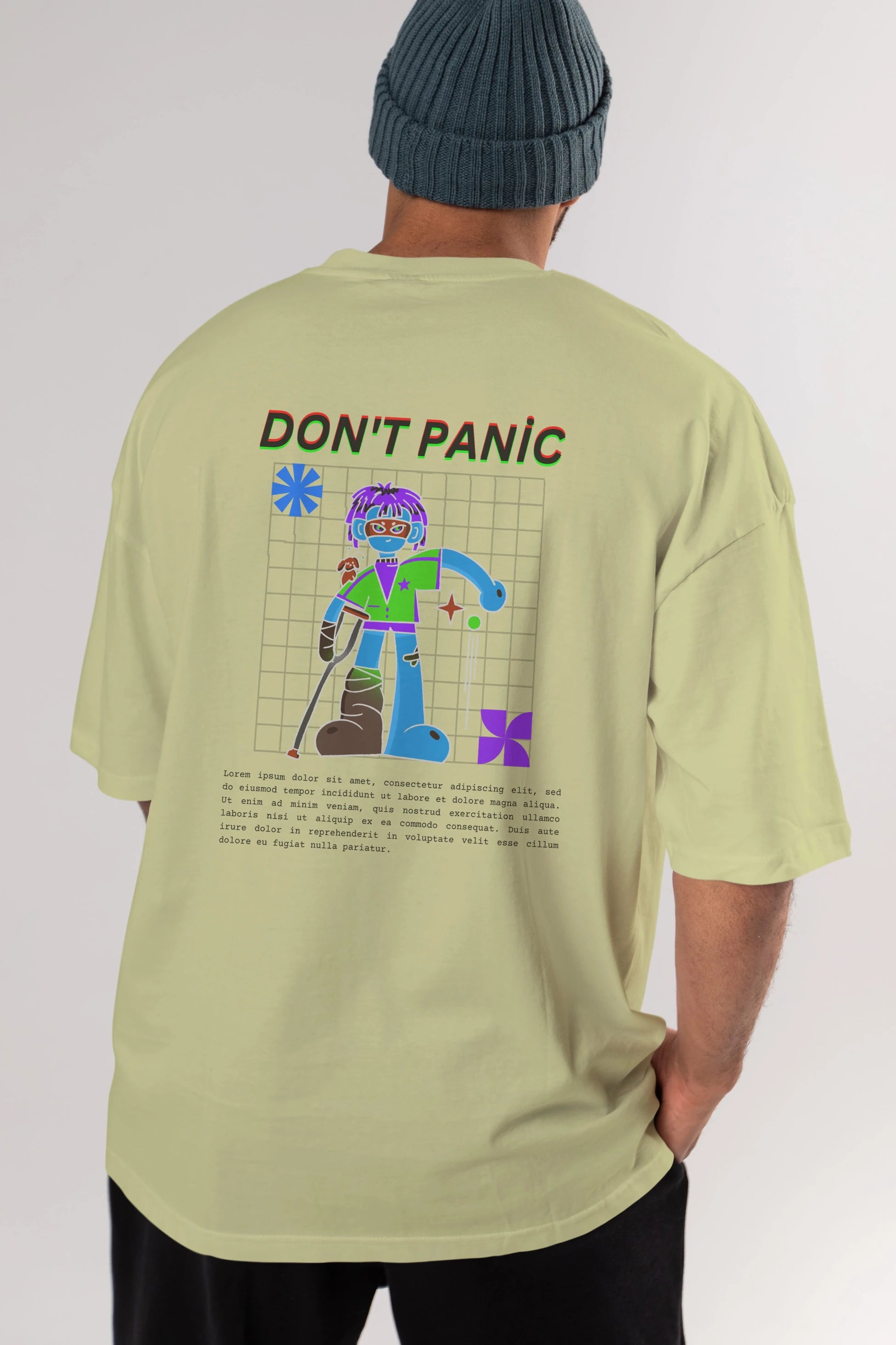 Dont Panic Yazılı Arka Baskılı Oversize t-shirt Erkek Kadın Unisex