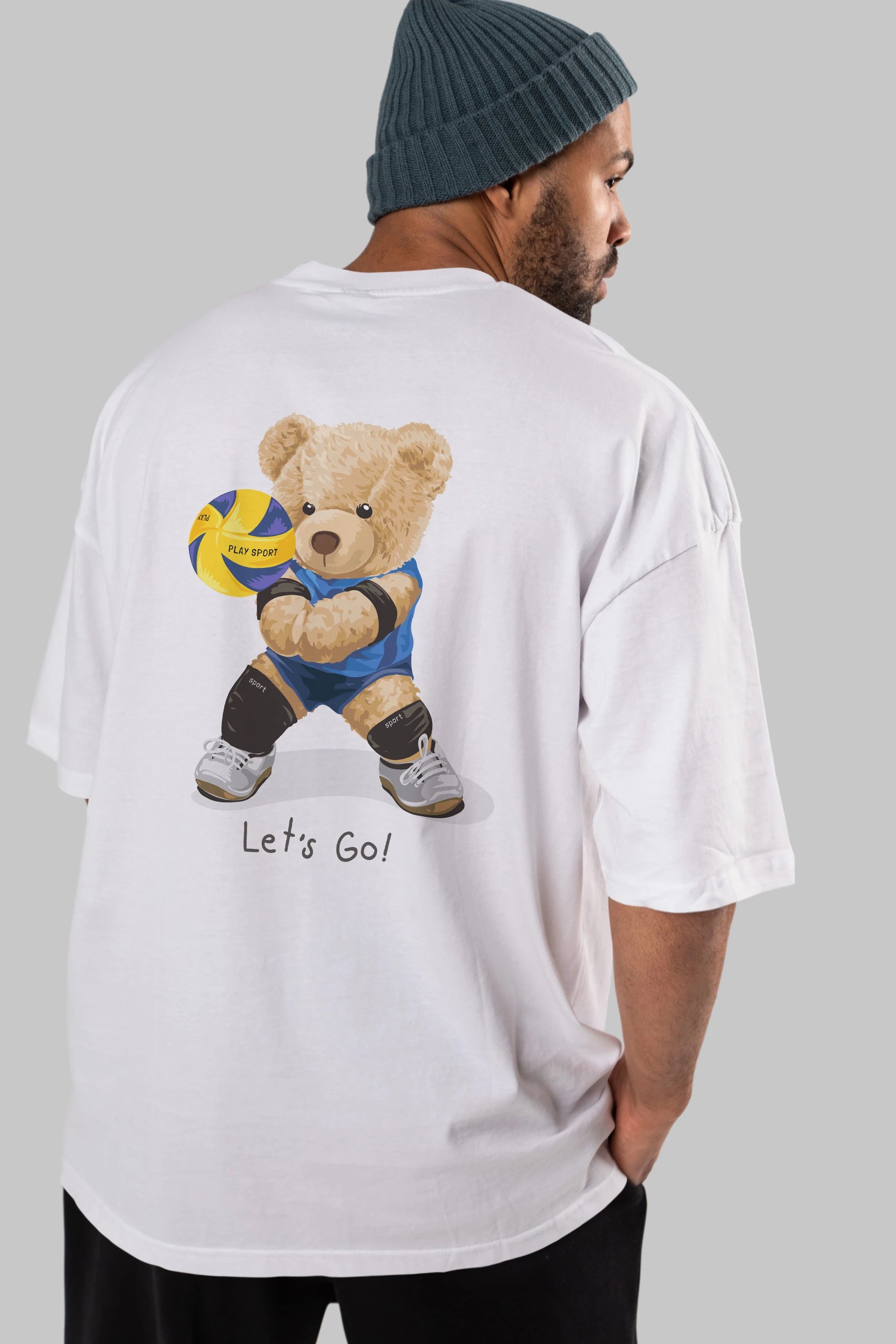 Teddy Bear Lets Go Arka Baskılı Oversize t-shirt Erkek Kadın Unisex %100 Pamuk