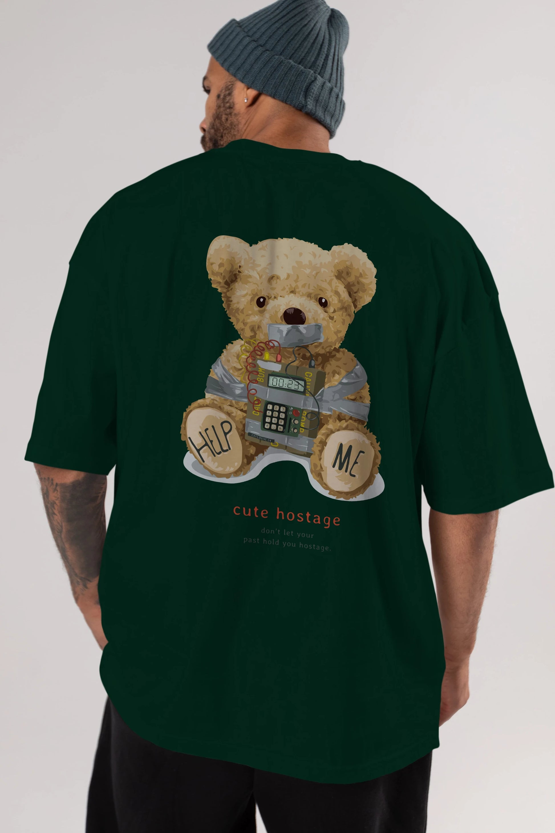 Teddy Bear Help Me Arka Baskılı Oversize t-shirt Erkek Kadın Unisex %100 Pamuk