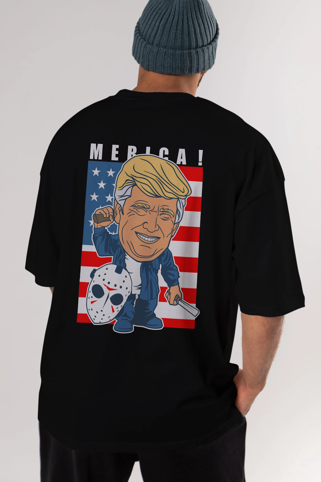 Jason Voorhess Trump Arka Baskılı Oversize t-shirt Erkek Kadın Unisex %100 Pamuk tişort