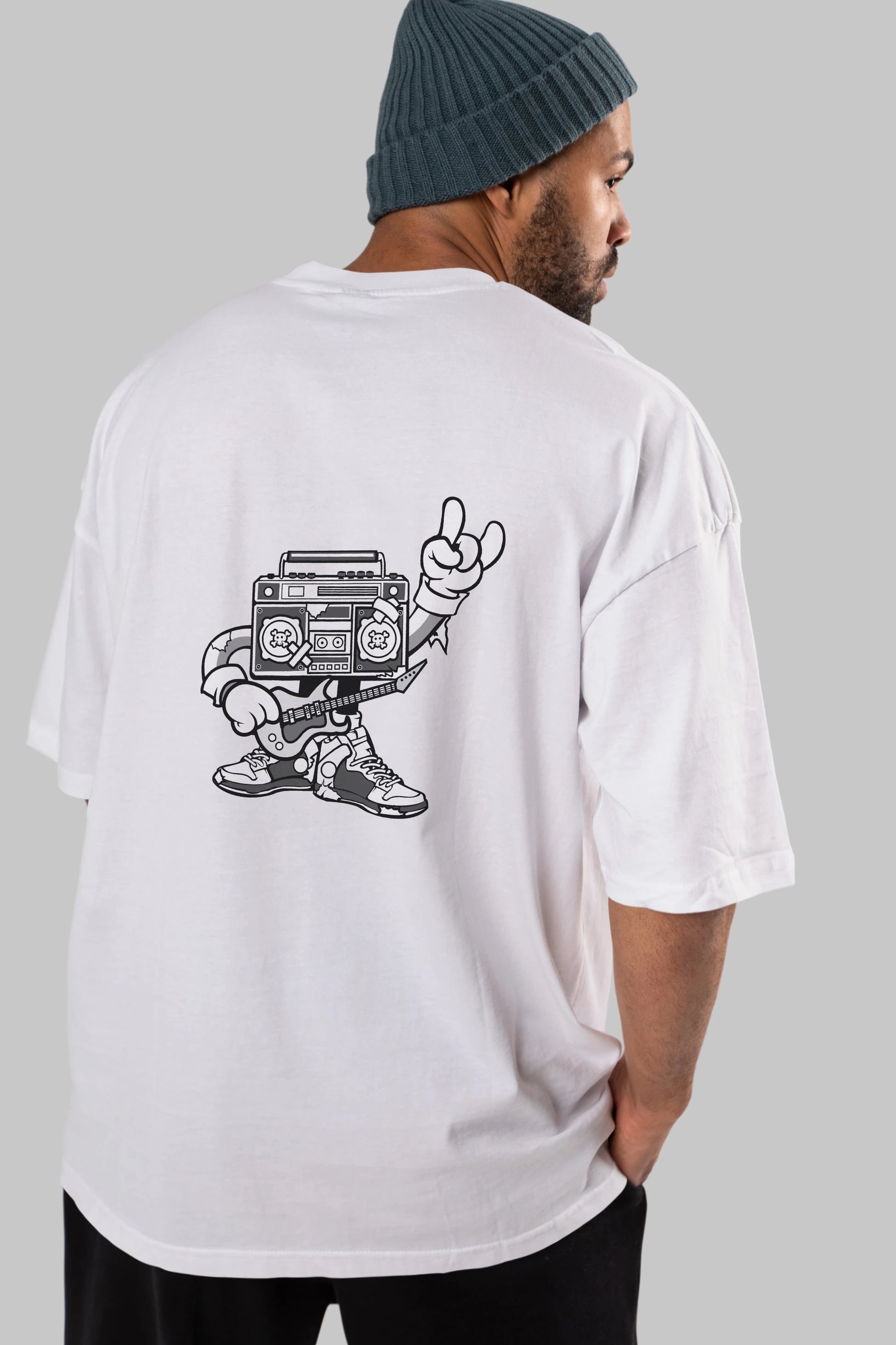 Boombox Rockstar Arka Baskılı Oversize t-shirt Erkek Kadın Unisex %100 Pamuk tişort