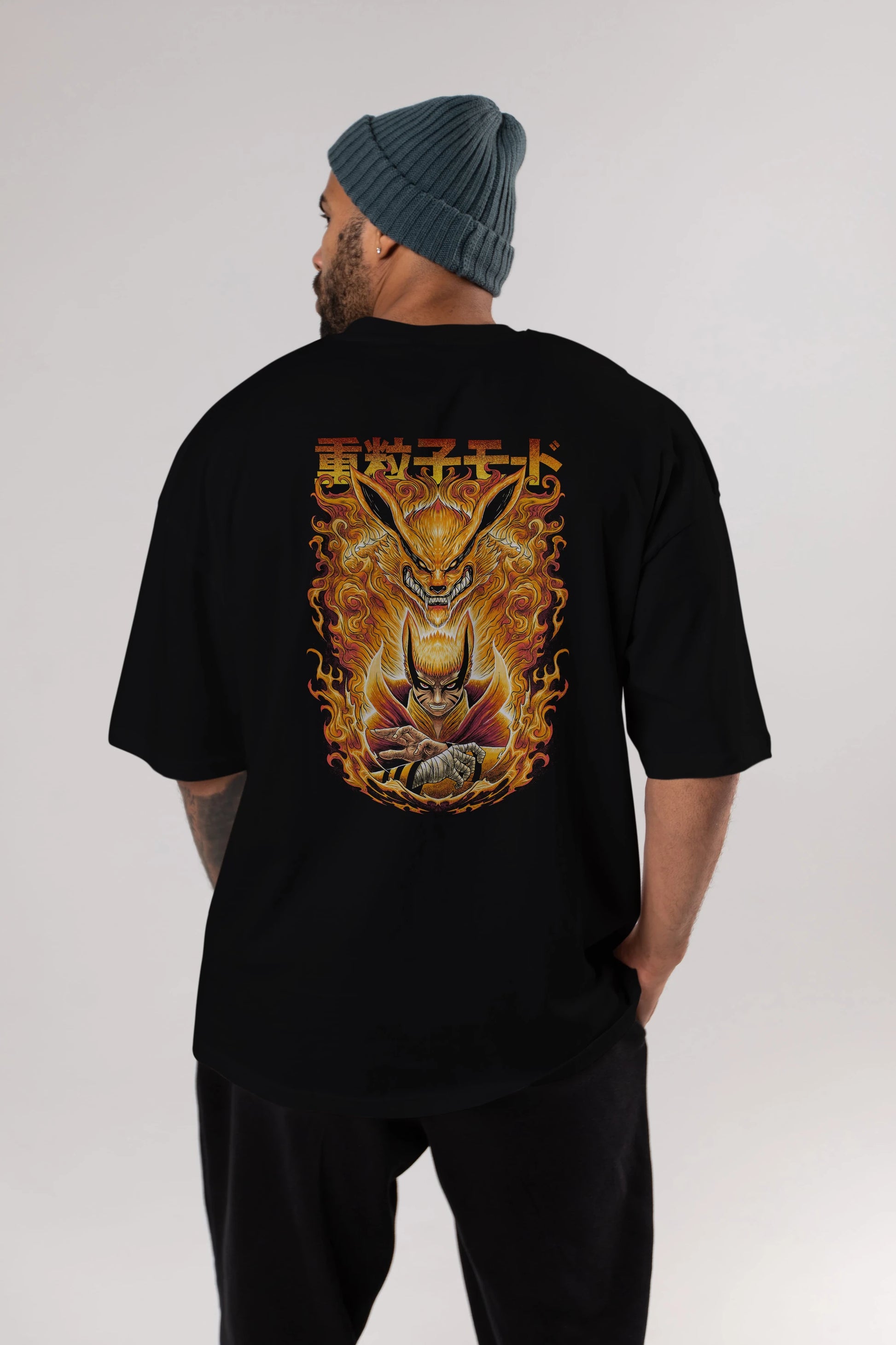 NARUTO KYUUBI 1 Anime Arka Baskılı Oversize t-shirt Erkek Kadın Unisex