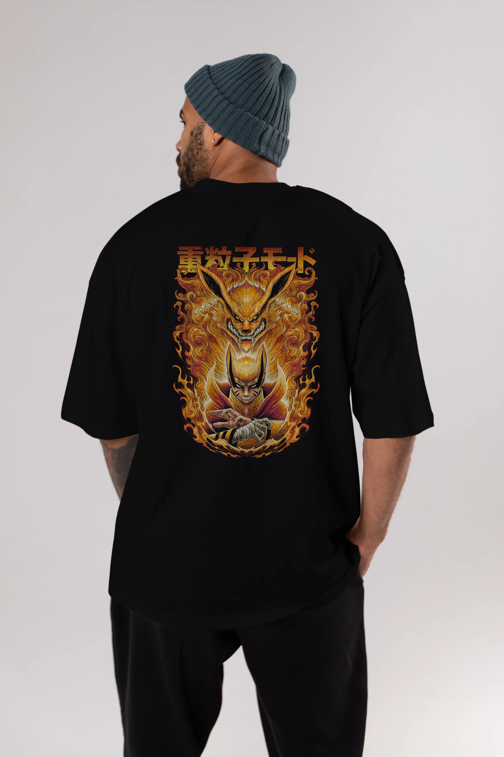 NARUTO KYUUBI 1 Anime Arka Baskılı Oversize t-shirt Erkek Kadın Unisex