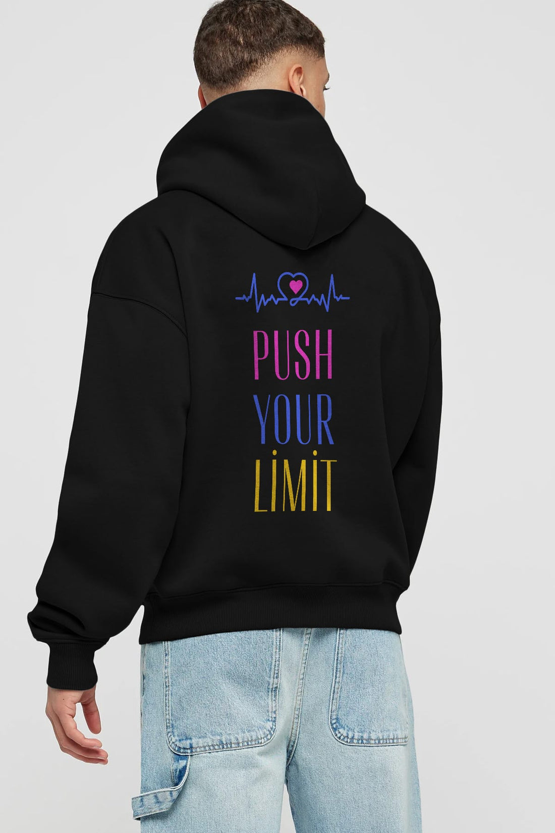 Push Your Limit Yazılı Arka Baskılı Oversize Hoodie Kapüşonlu Sweatshirt Erkek Kadın Unisex