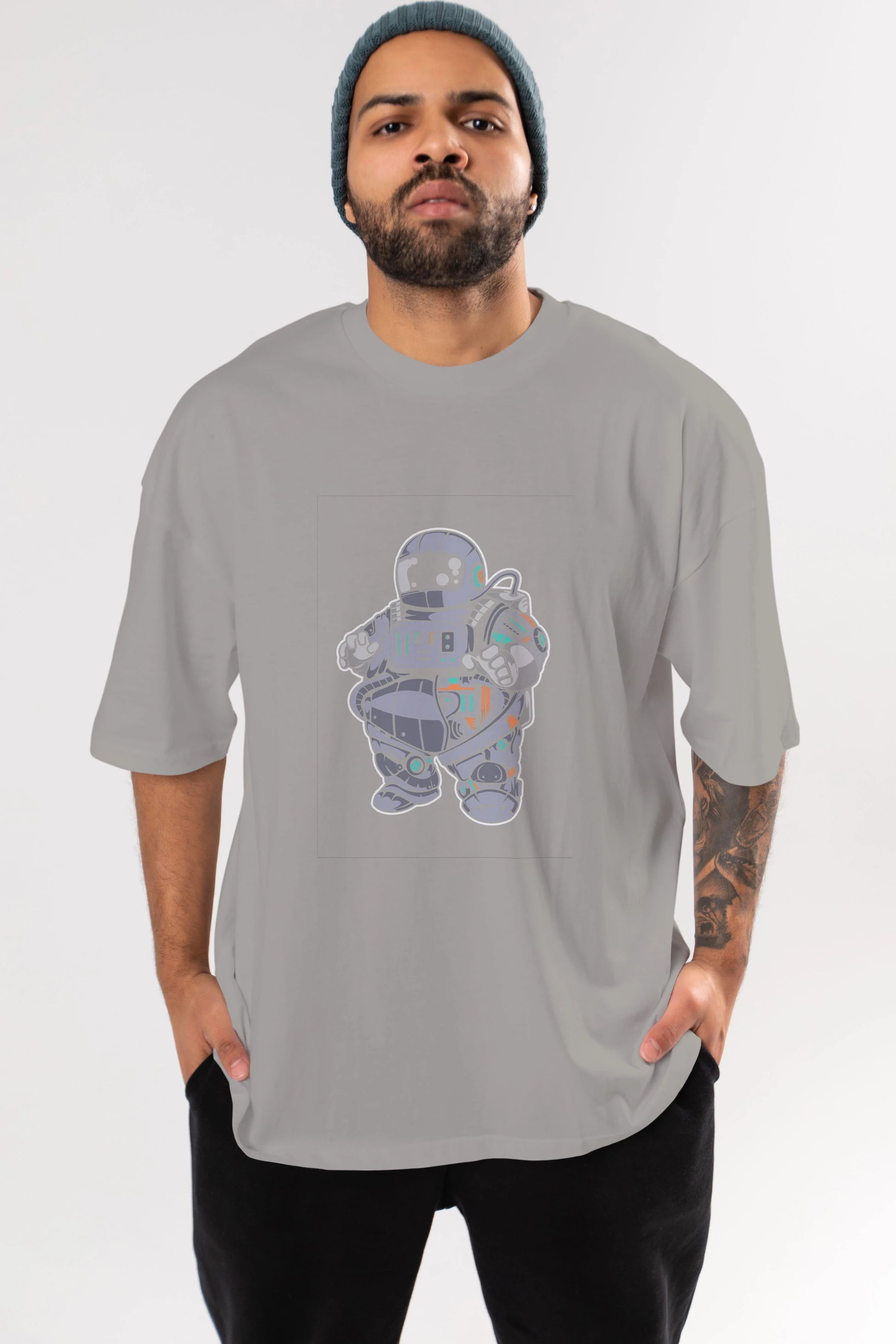 Fat Astronaut Robot Ön Baskılı Oversize t-shirt Erkek Kadın Unisex
