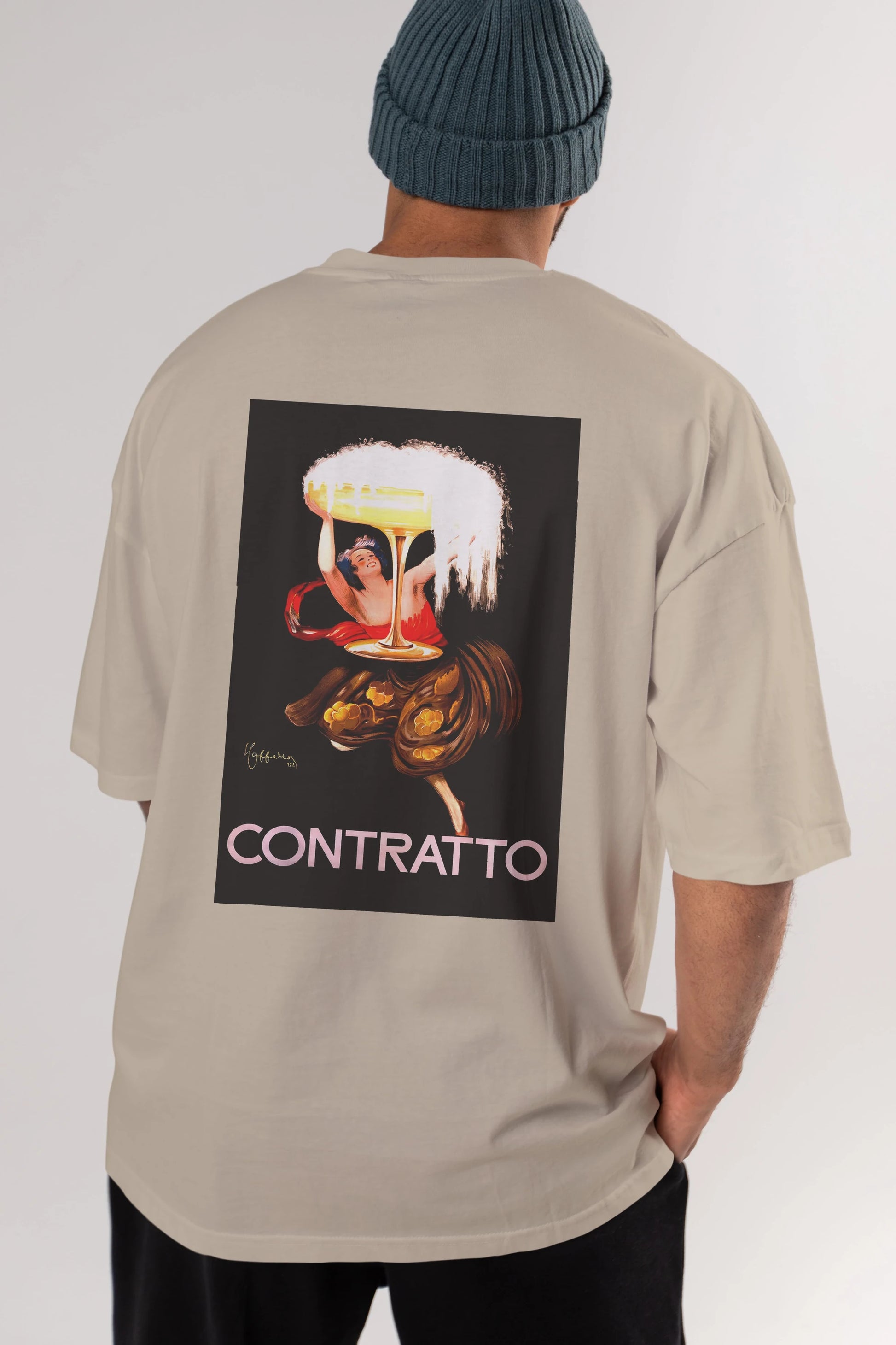 Contratto Arka Baskılı Oversize t-shirt Erkek Kadın Unisex %100 Pamuk Bisiklet Yaka tişort