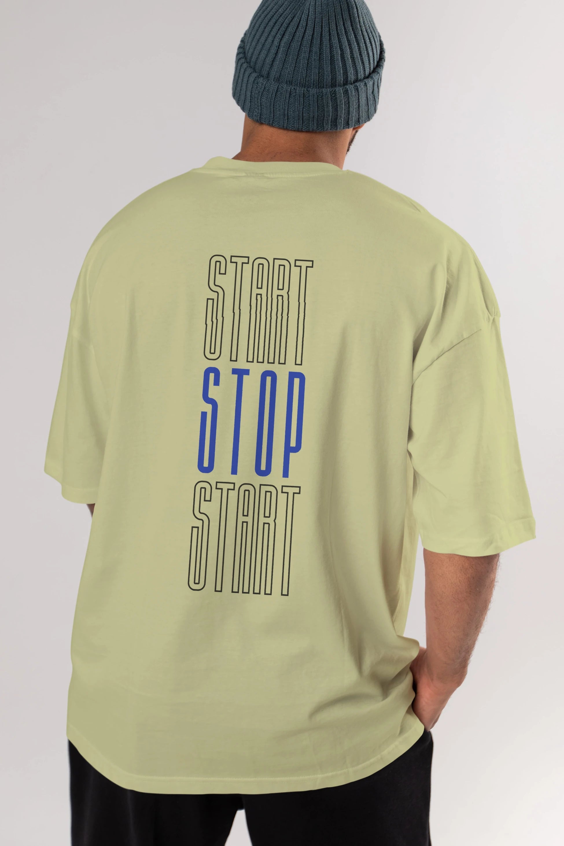 Start Stop Start Yazılı Arka Baskılı Oversize t-shirt Erkek Kadın Unisex