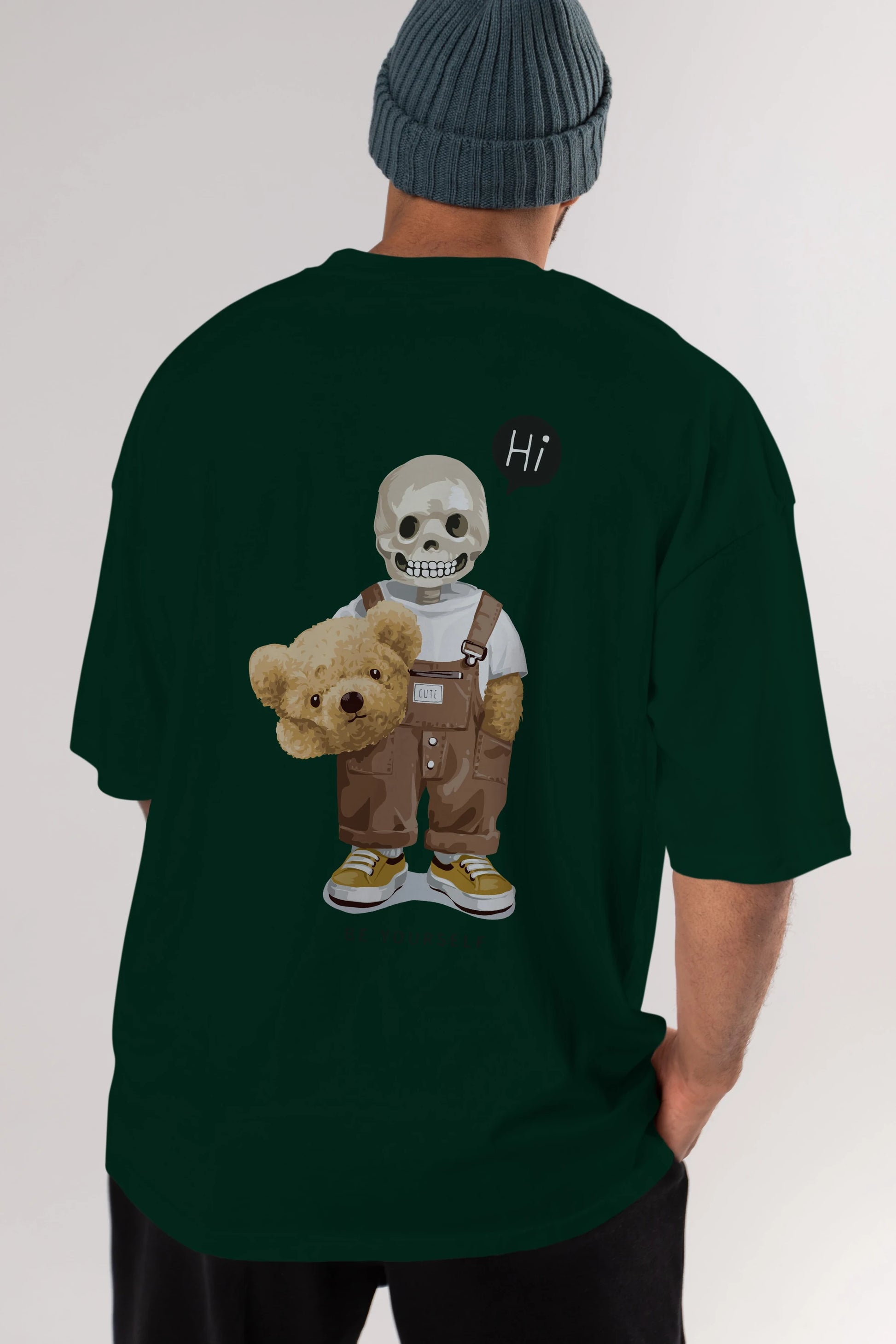 Teddy Bear hi Arka Baskılı Oversize t-shirt Erkek Kadın Unisex %100 Pamuk