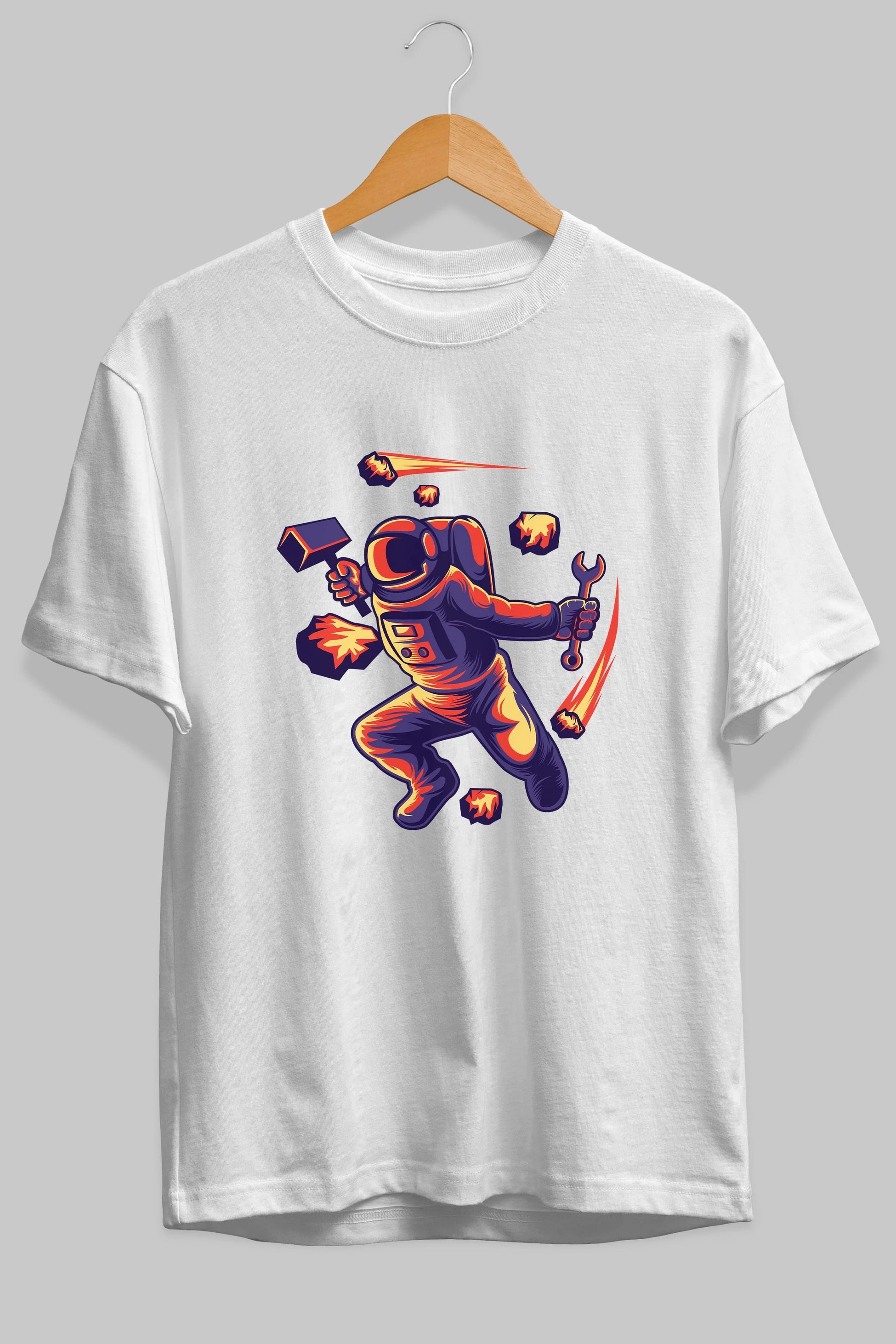 Astronaut Block Meteor Ön Baskılı Oversize t-shirt Erkek Kadın Unisex