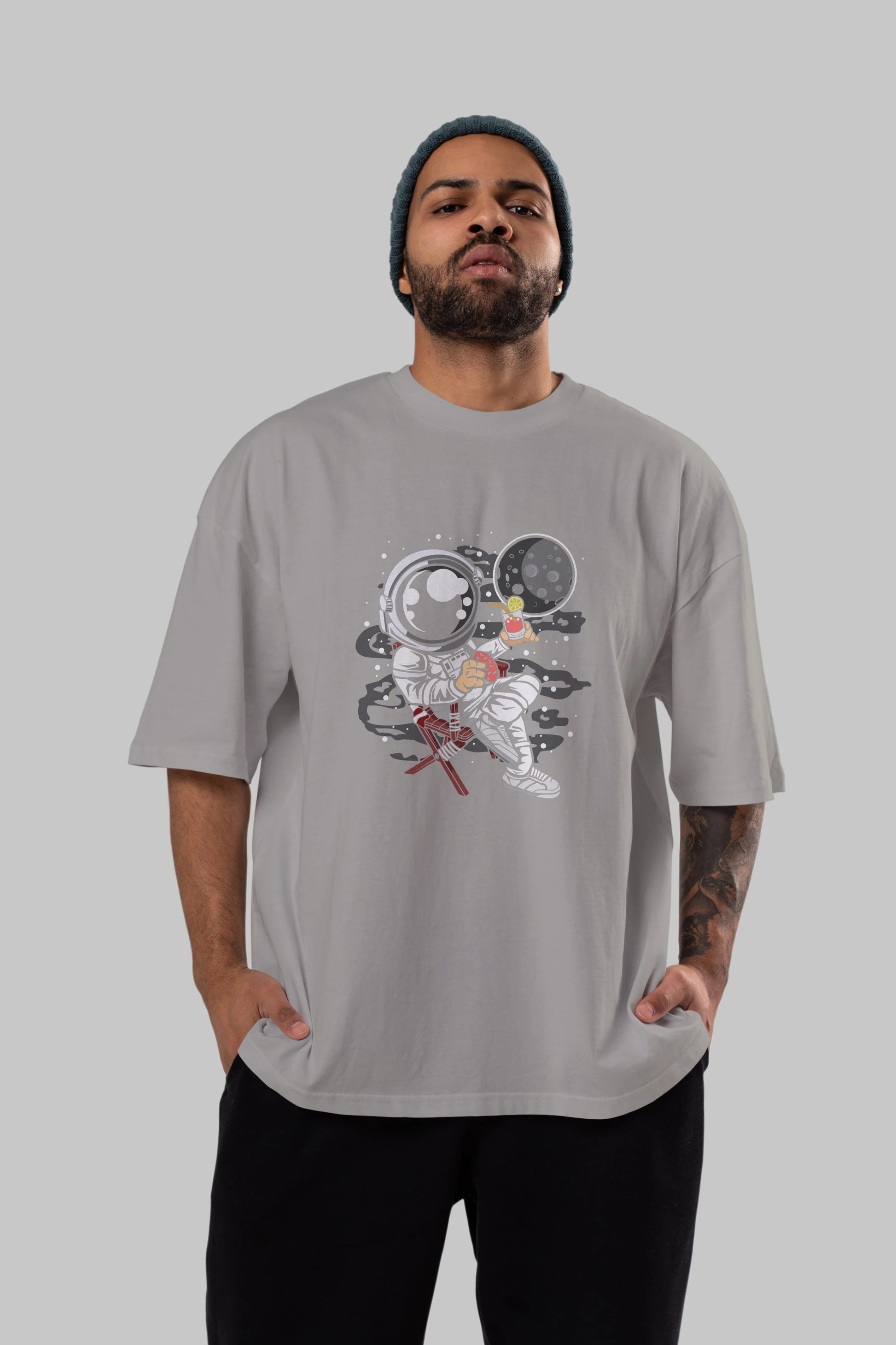 Holiday Astronaut Ön Baskılı Oversize t-shirt Erkek Kadın Unisex