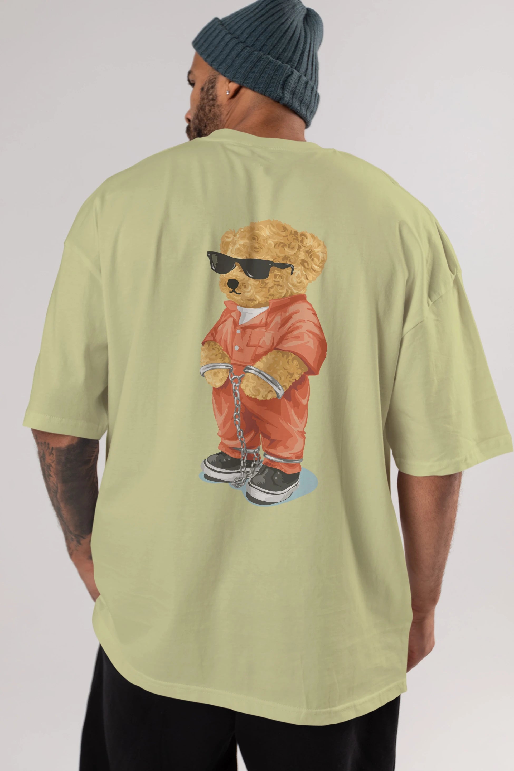 Teddy Bear Kodes Arka Baskılı Oversize t-shirt Erkek Kadın Unisex %100 Pamuk