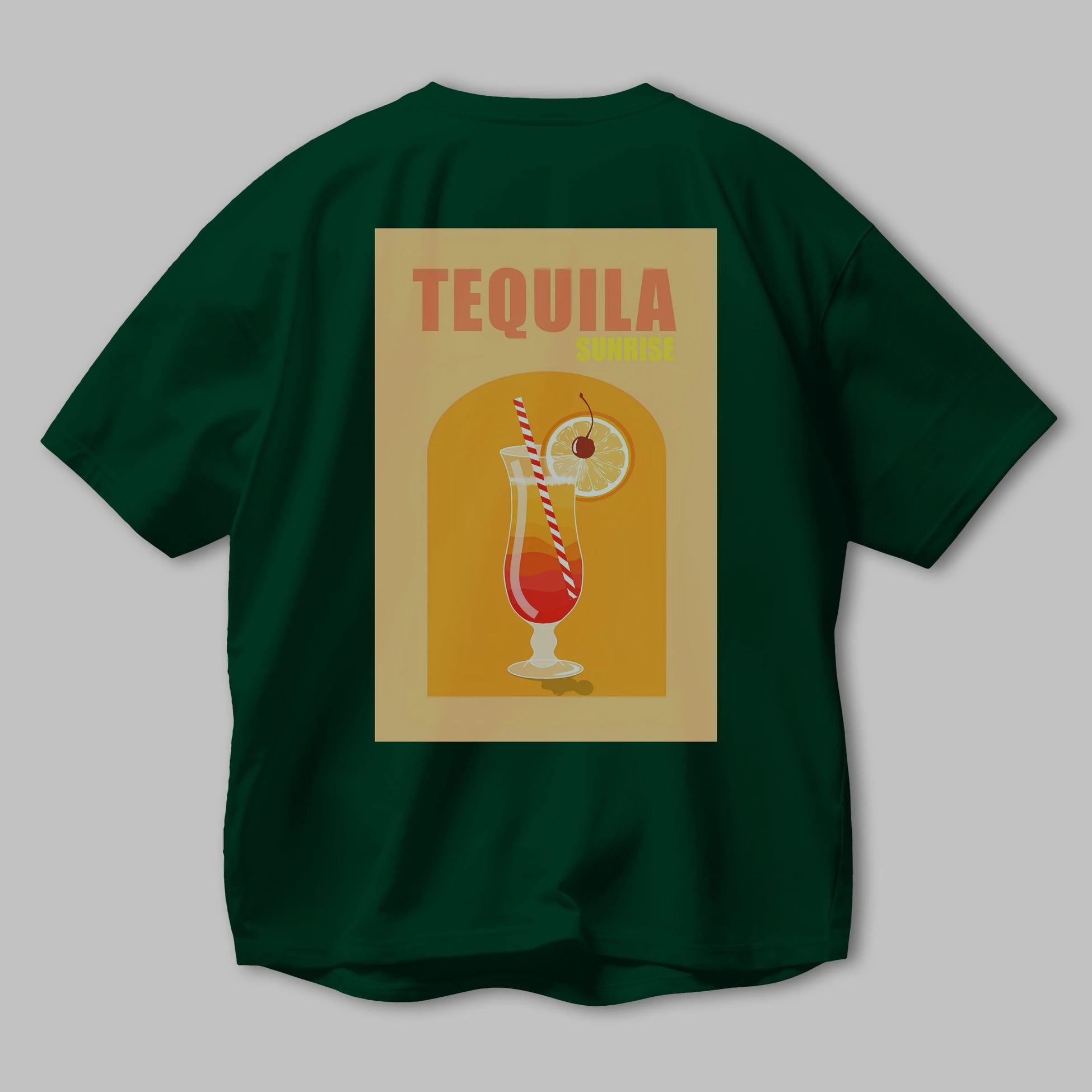 Tequila Sunrise Arka Baskılı Oversize t-shirt Erkek Kadın Unisex %100 Pamuk Bisiklet Yaka tişort