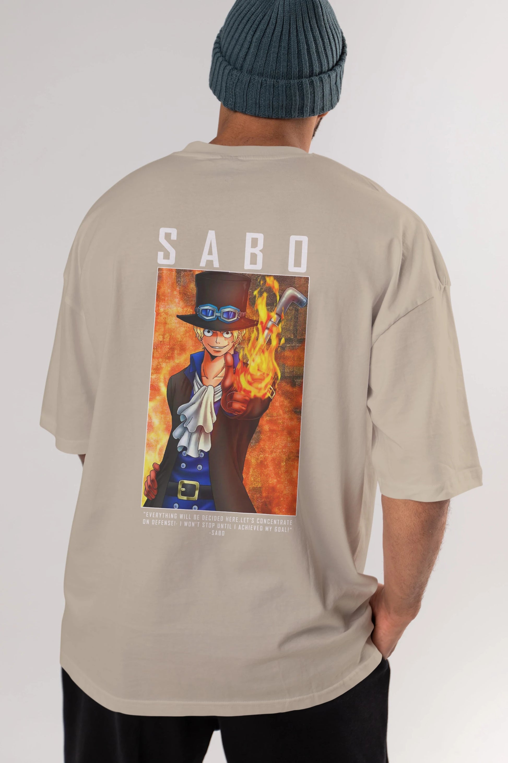 Sabo Anime Arka Baskılı Oversize t-shirt Erkek Kadın Unisex %100 pamuk tişort