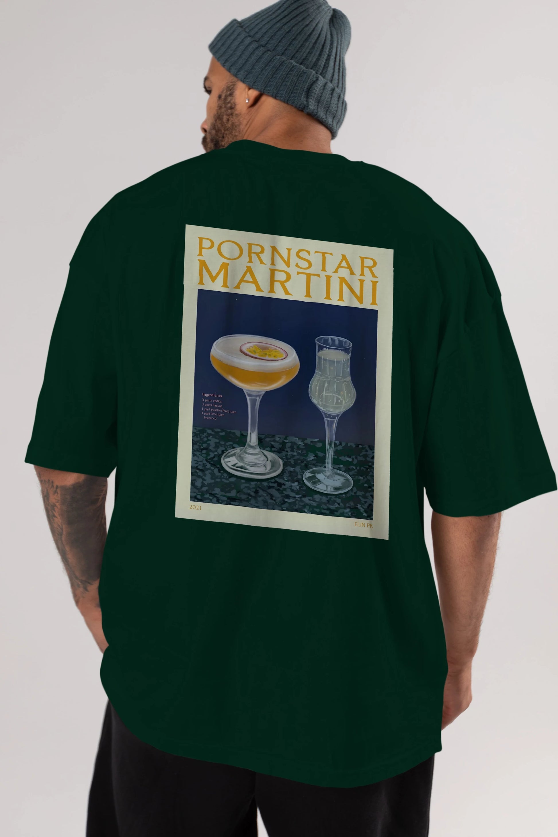 P.rnstar Martini Arka Baskılı Oversize t-shirt Erkek Kadın Unisex %100 Pamuk Bisiklet Yaka tişort