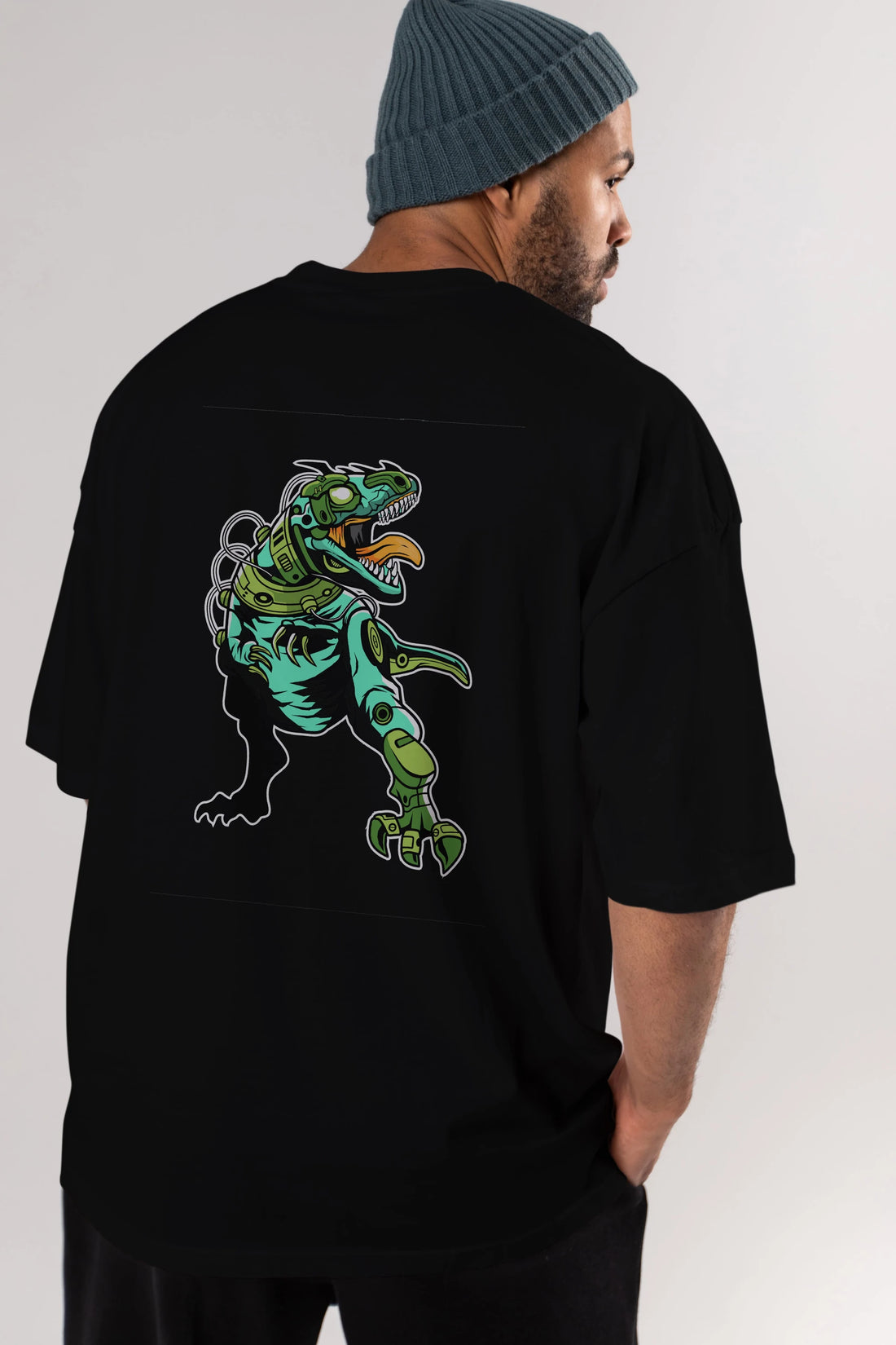 Trex Robot Arka Baskılı Oversize t-shirt Erkek Kadın Unisex %100 Pamuk tişort