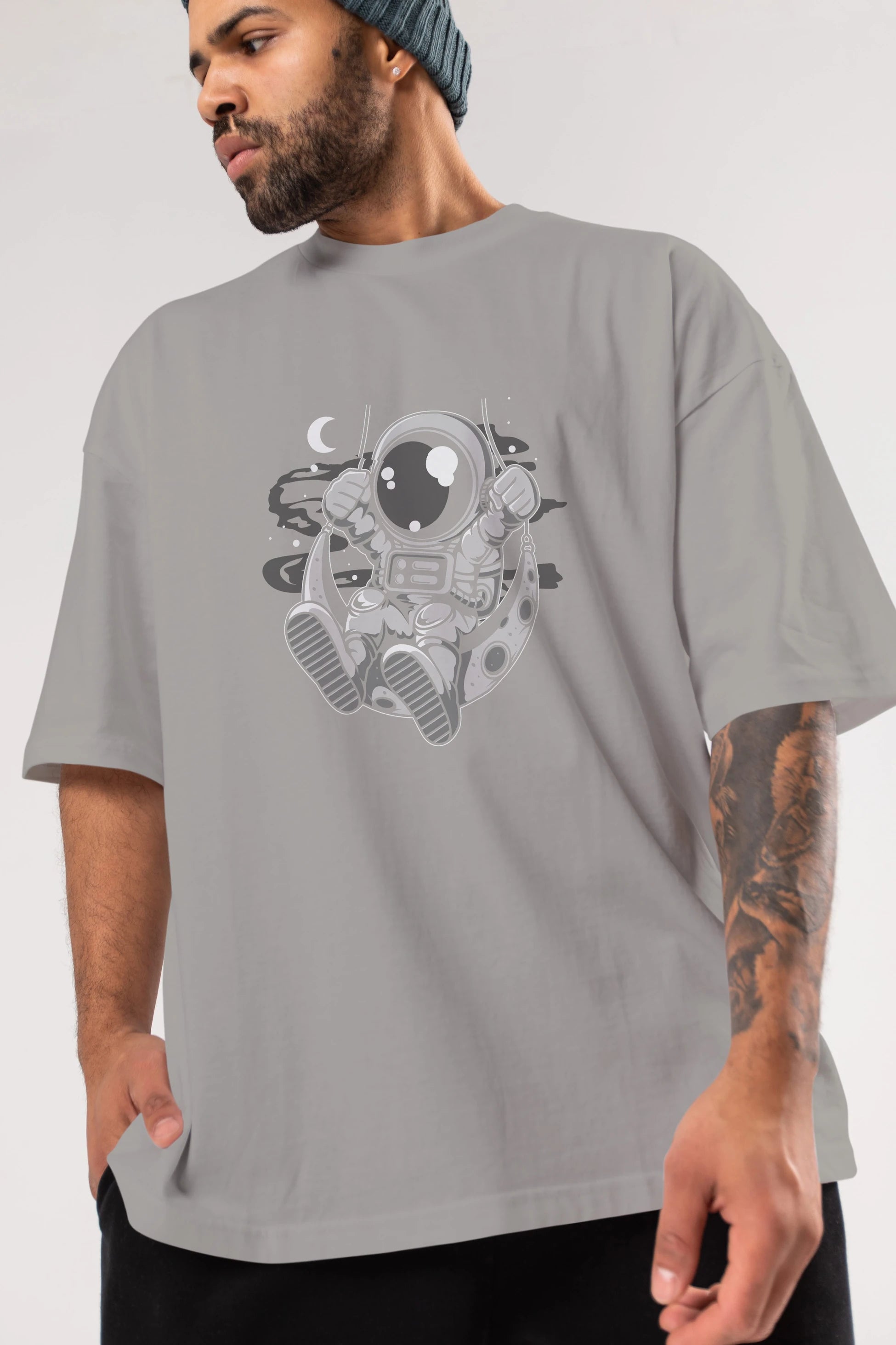 Astronaut Moon Swinger Ön Baskılı Oversize t-shirt Erkek Kadın Unisex
