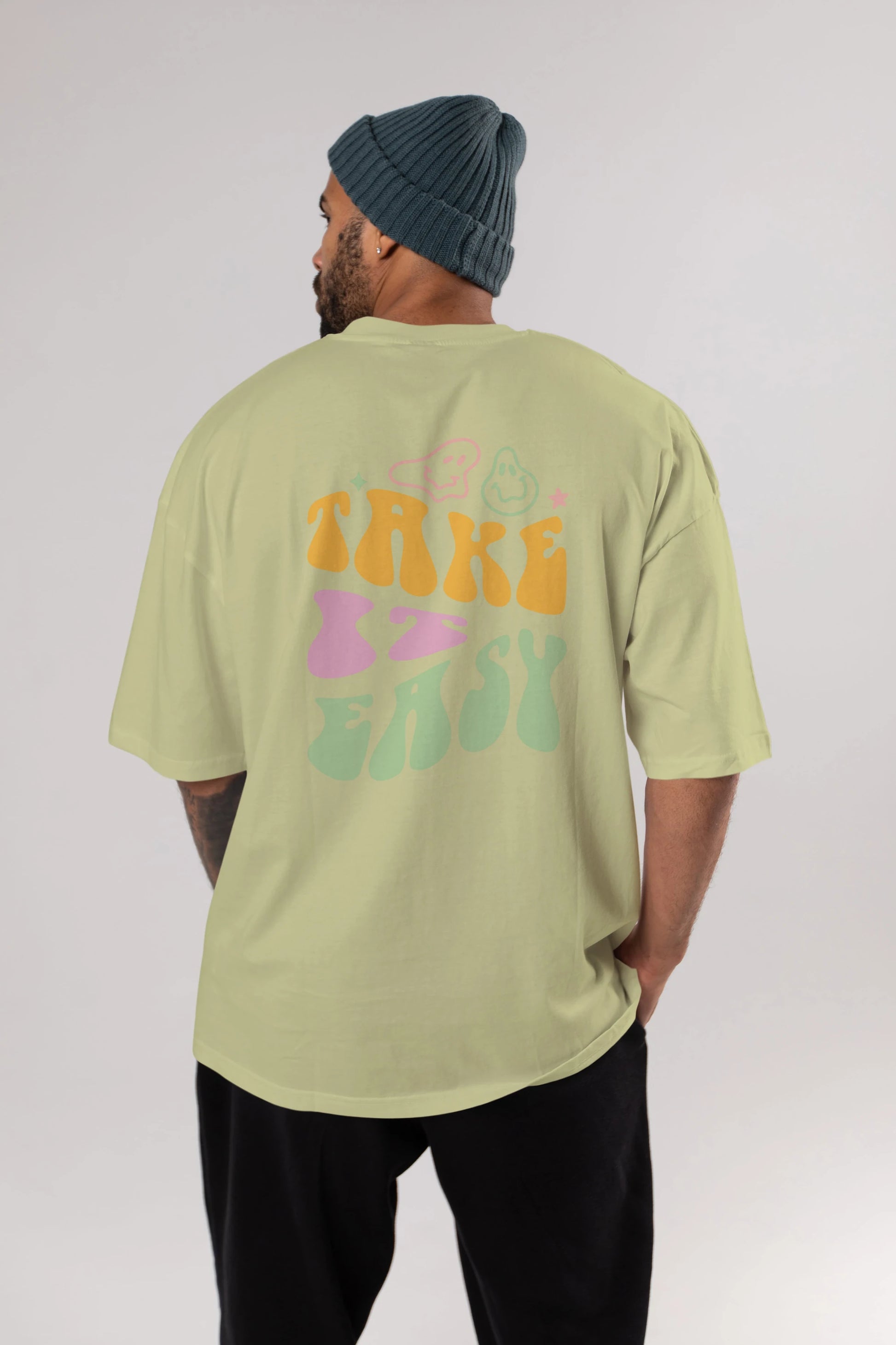 Take it Easy Yazılı Arka Baskılı Oversize t-shirt Erkek Kadın Unisex