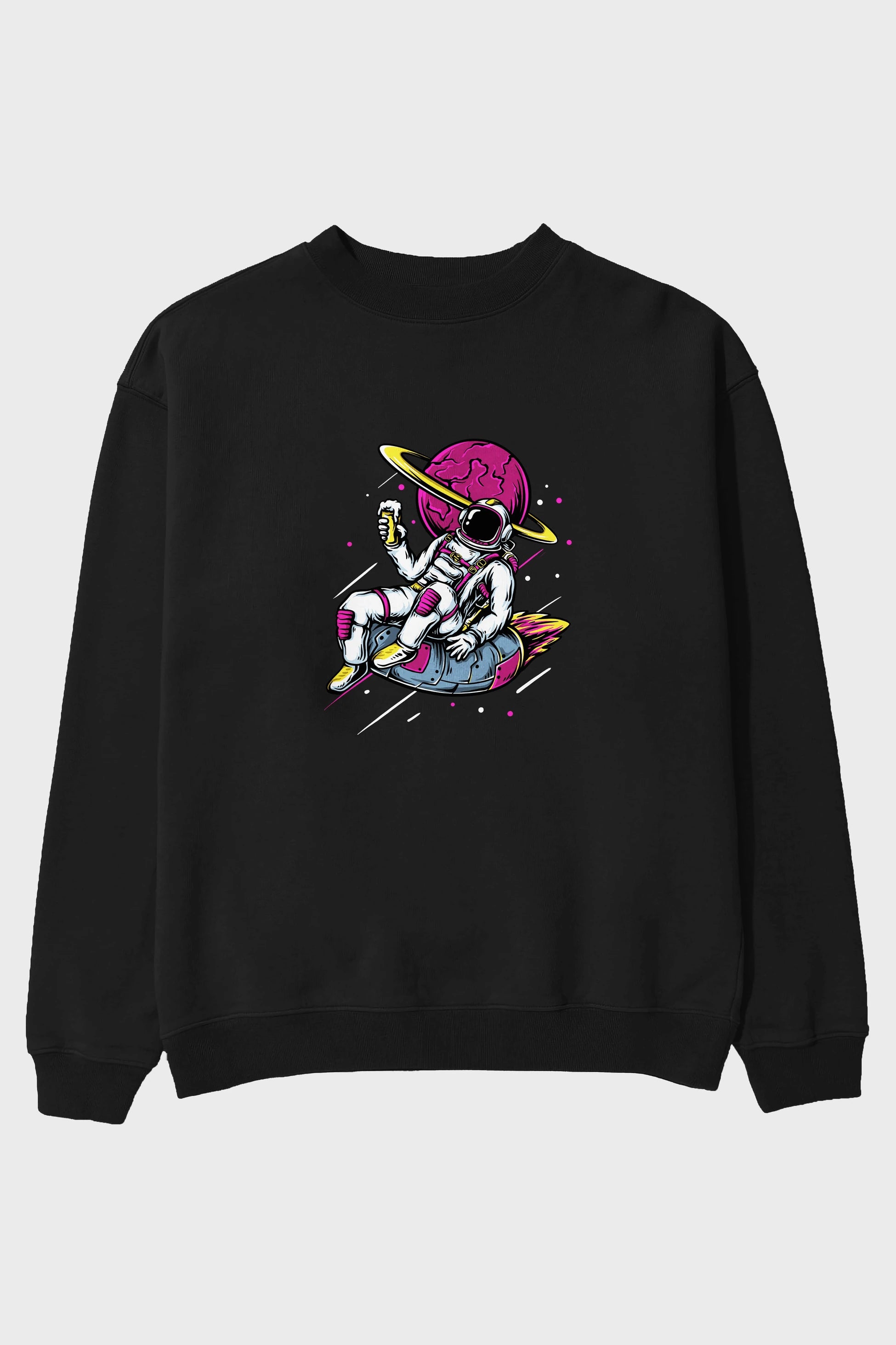Astronaut Beer Ön Baskılı Oversize Sweatshirt Erkek Kadın Unisex