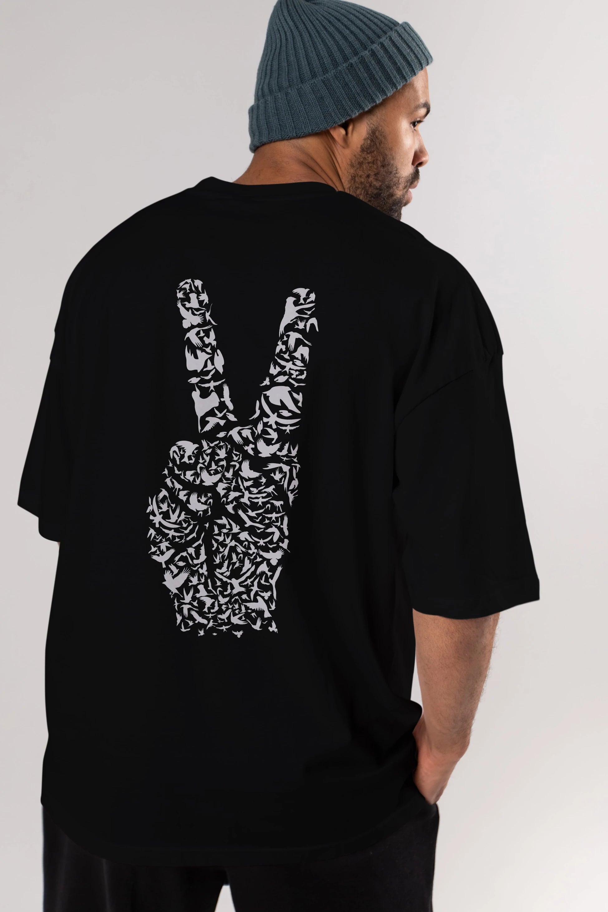 Peace Arka Baskılı Oversize t-shirt %100 pamuk Erkek Kadın Unisex