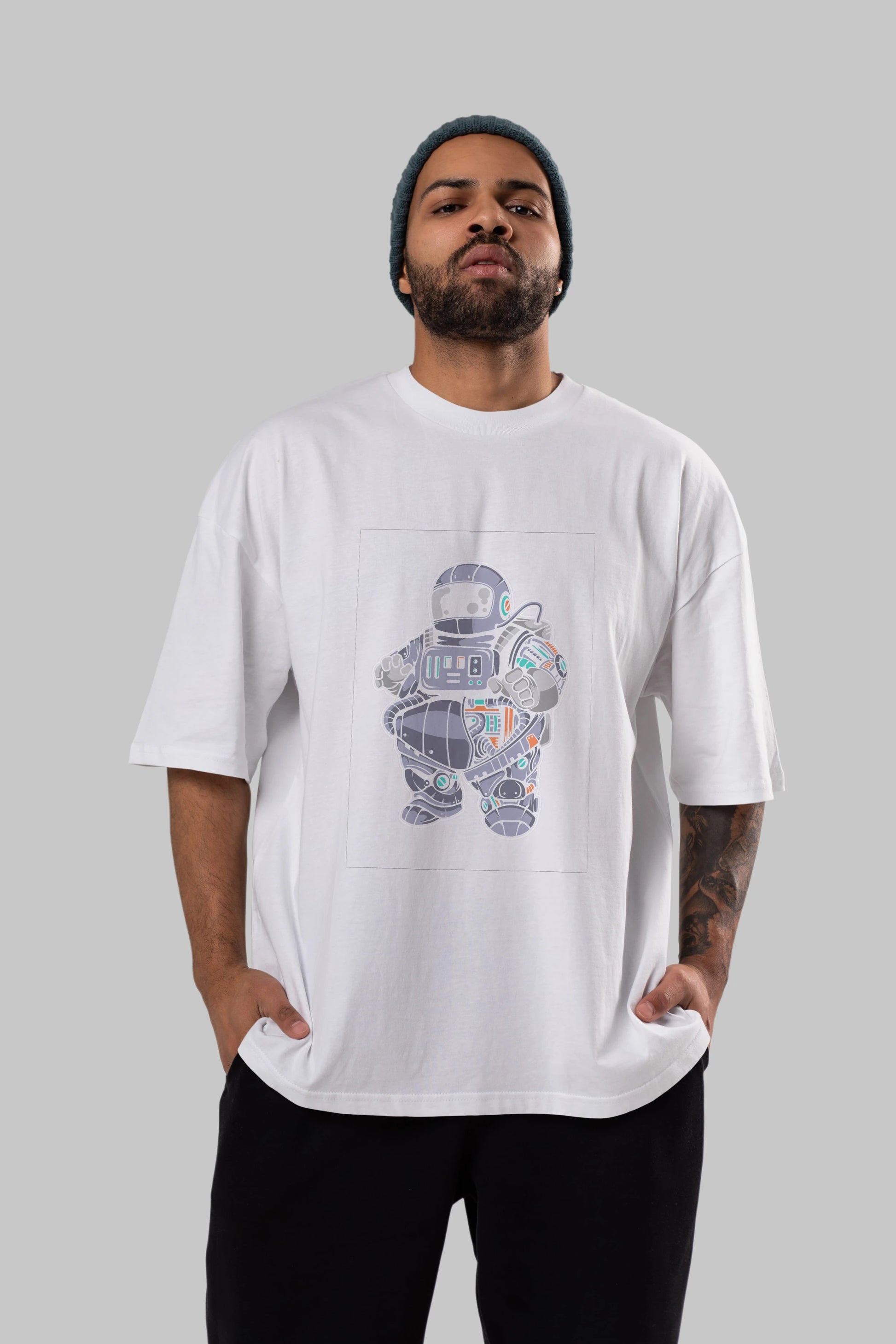 Fat Astronaut Robot Ön Baskılı Oversize t-shirt Erkek Kadın Unisex