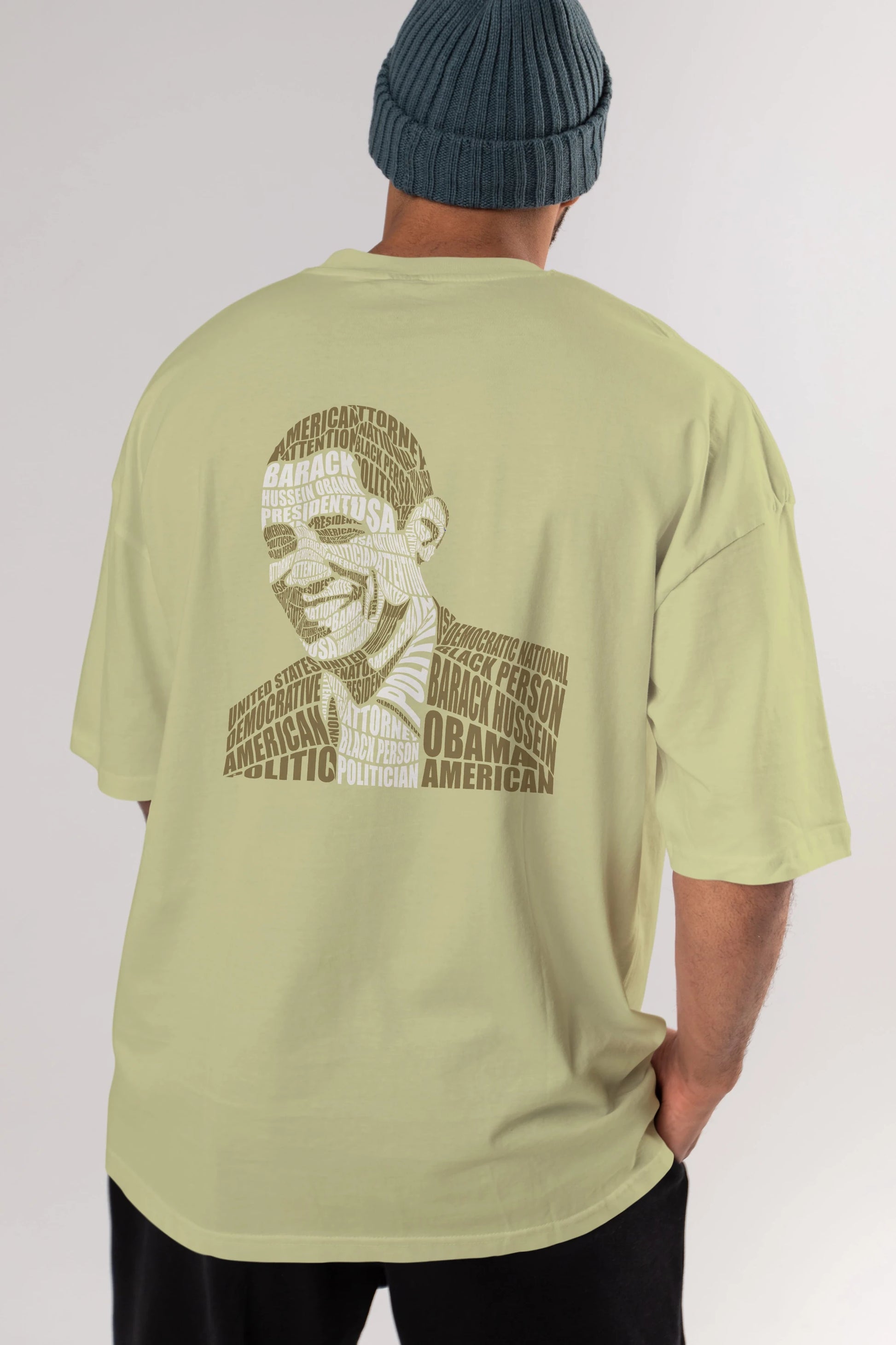 Obama Calligram Arka Baskılı Oversize t-shirt %100 pamuk Erkek Kadın Unisex