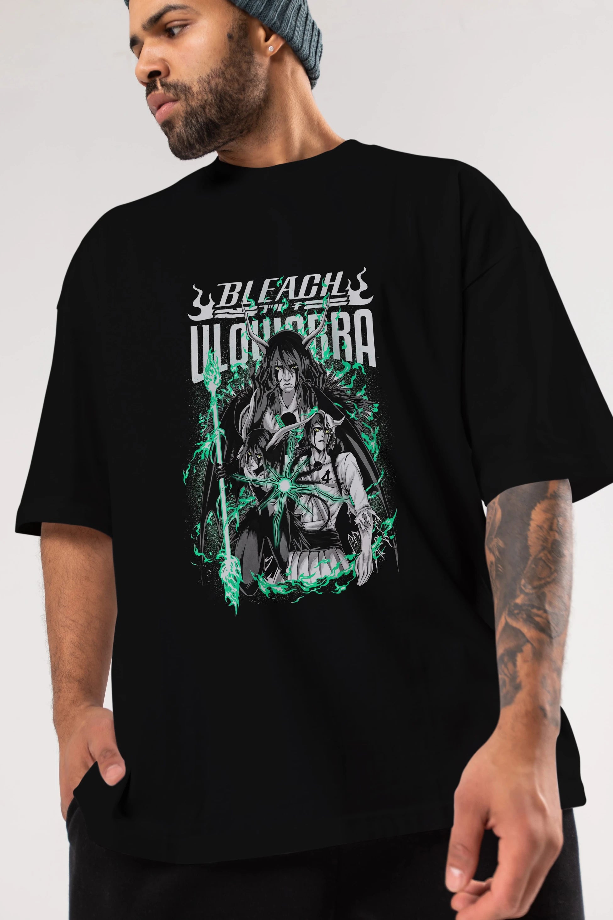 BLEACH(ULQUIARRA) Anime Ön Baskılı Oversize t-shirt %100 pamuk Erkek Kadın Unisex