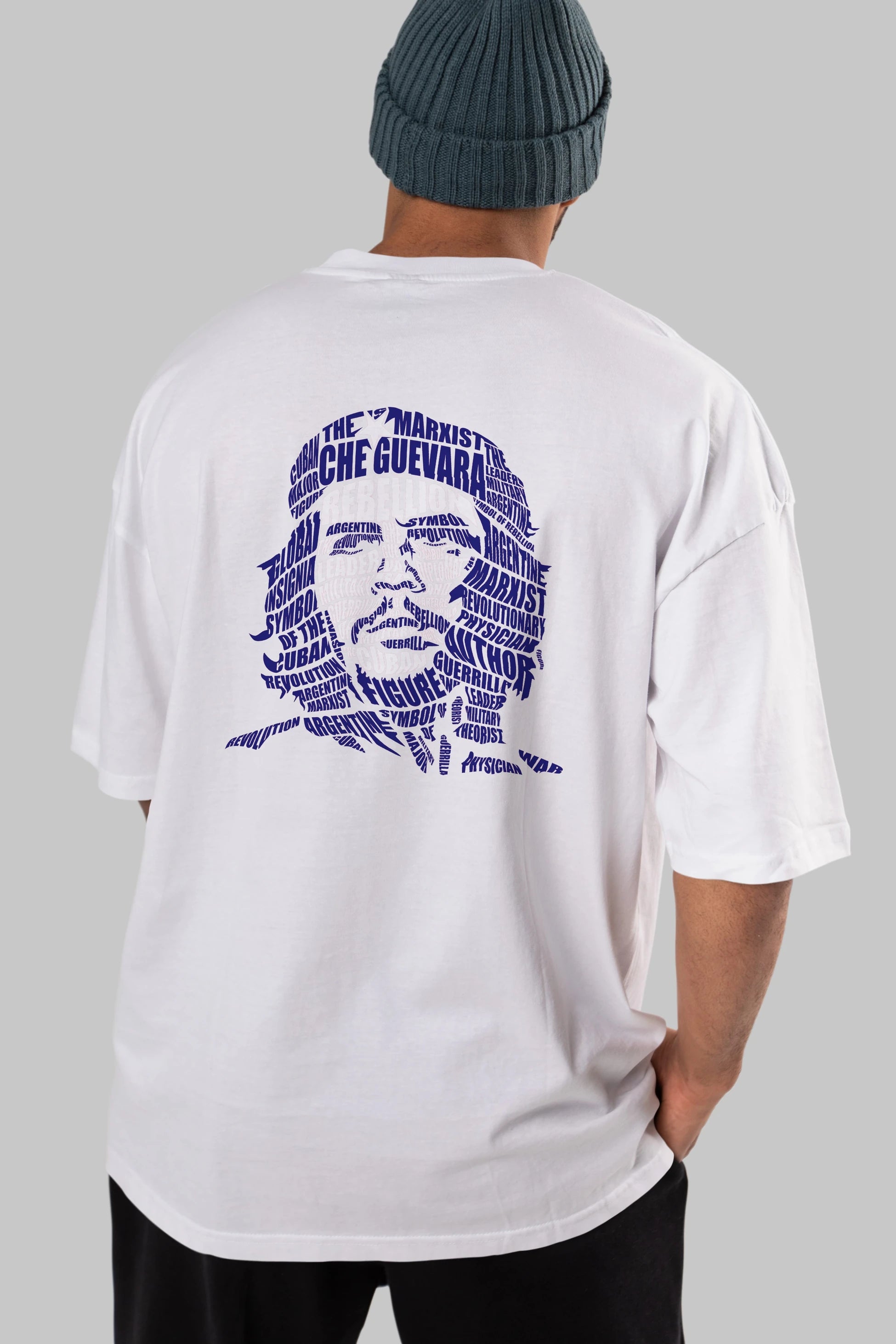 Che Guevara Calligram Arka Baskılı Oversize t-shirt %100 pamuk Erkek Kadın Unisex