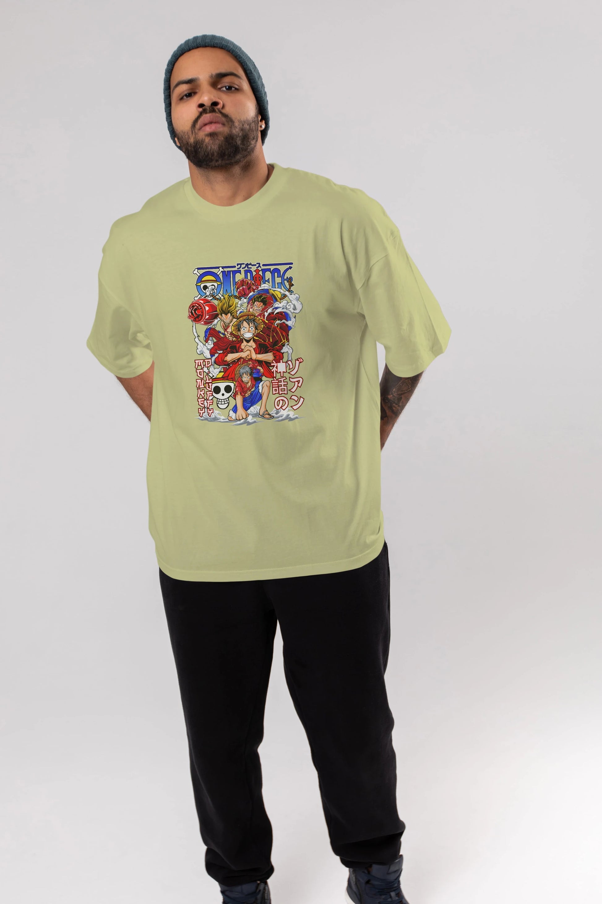 MONKEY D. LUFF-ONE PIECE 2 Anime Ön Baskılı Oversize t-shirt %100 pamuk Erkek Kadın Unisex