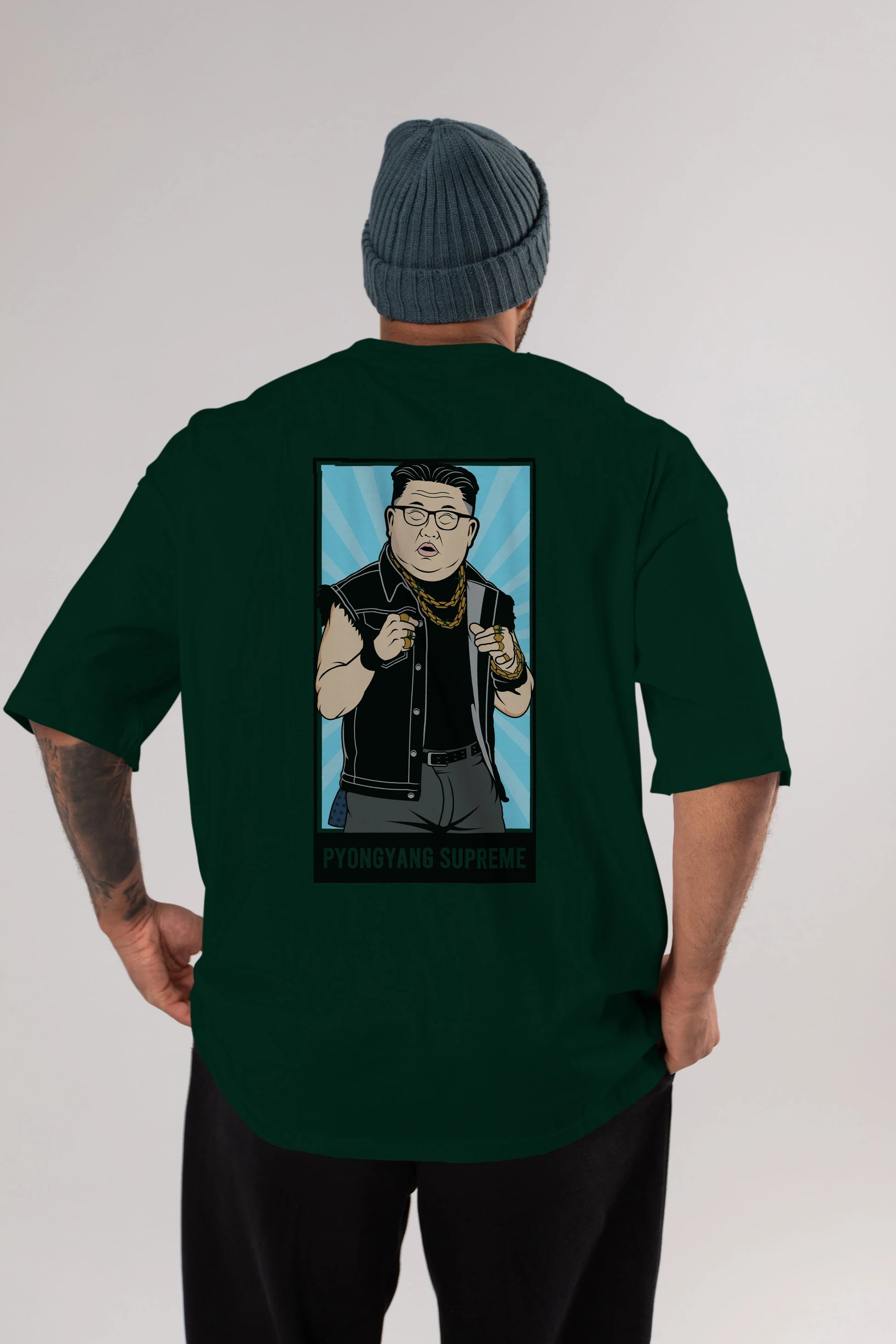 Kim Jong Un Pyongyang Supreme Arka Baskılı Oversize t-shirt Erkek Kadın Unisex %100 Pamuk tişort