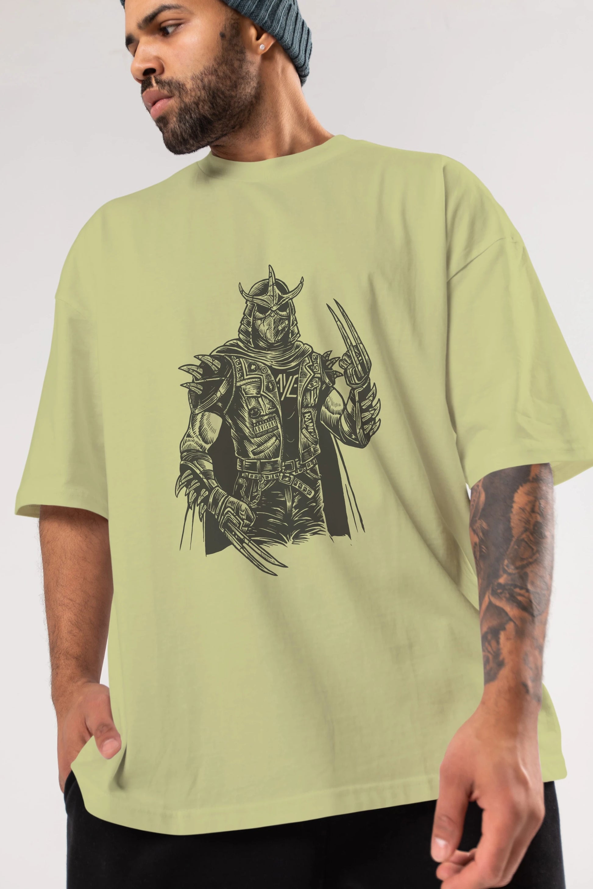 Shredder Punk Ön Baskılı Oversize t-shirt Erkek Kadın Unisex %100 Pamuk tişort