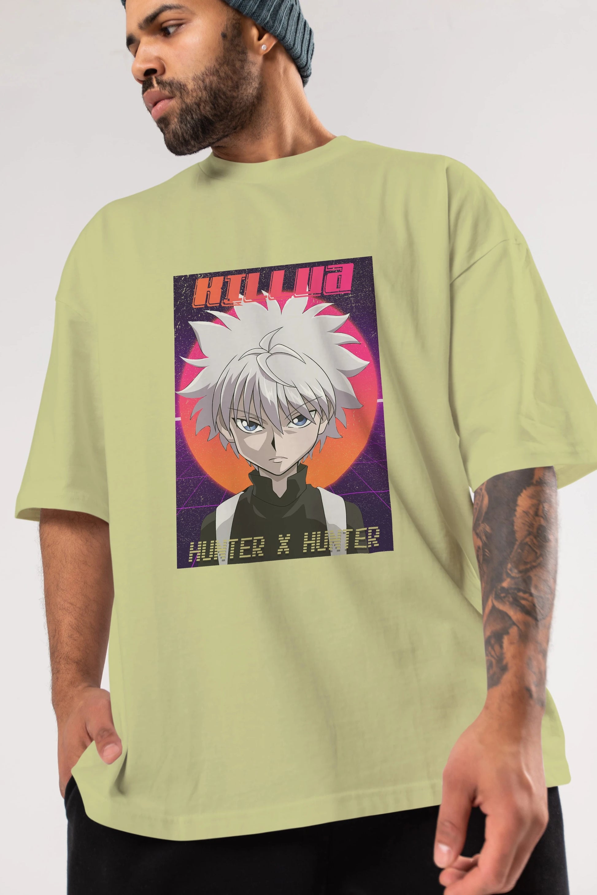 Killua Zoldyck 12 1 Anime Ön Baskılı Oversize t-shirt %100 pamuk Erkek Kadın Unisex