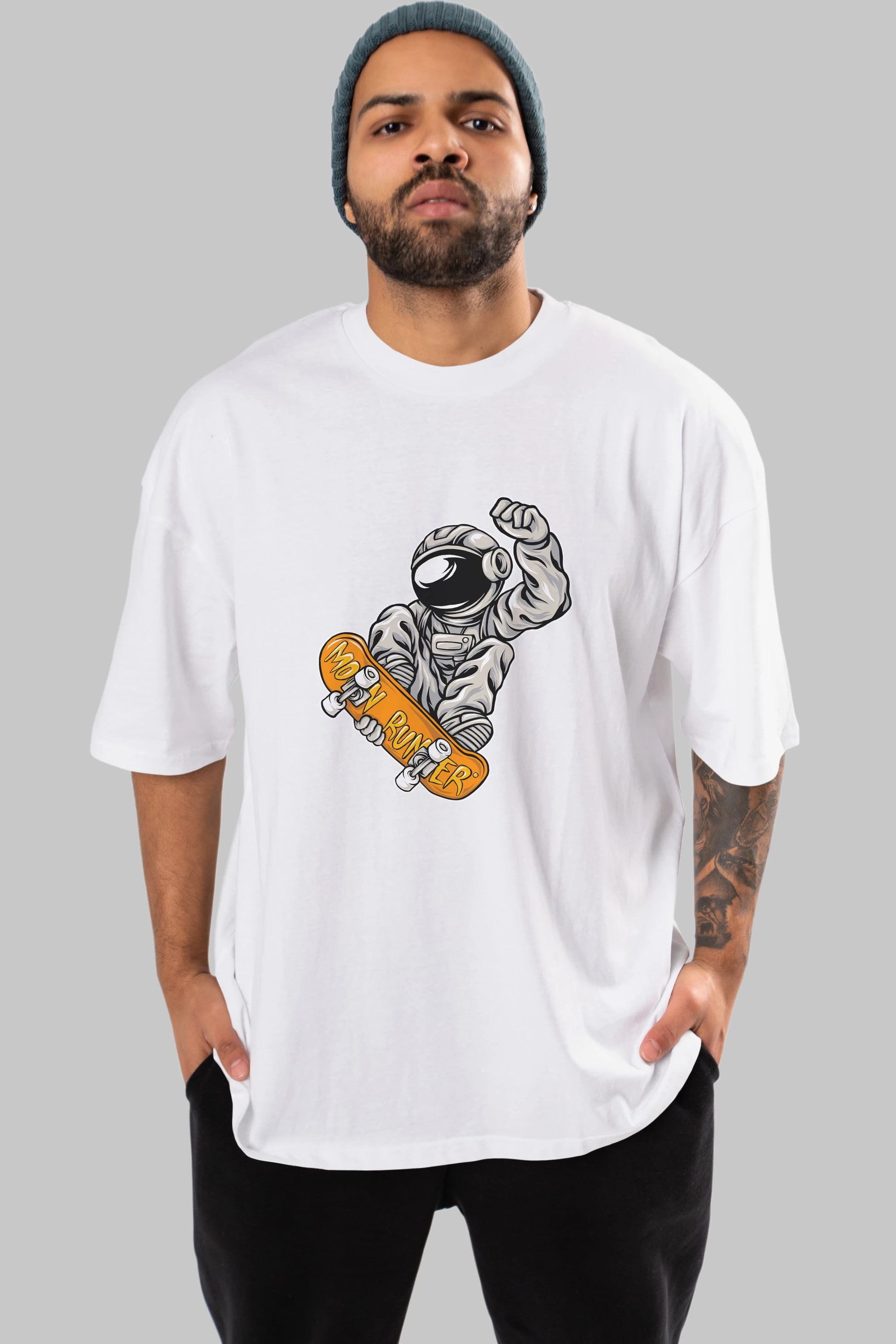 Moon Runner Ön Baskılı Oversize t-shirt Erkek Kadın Unisex