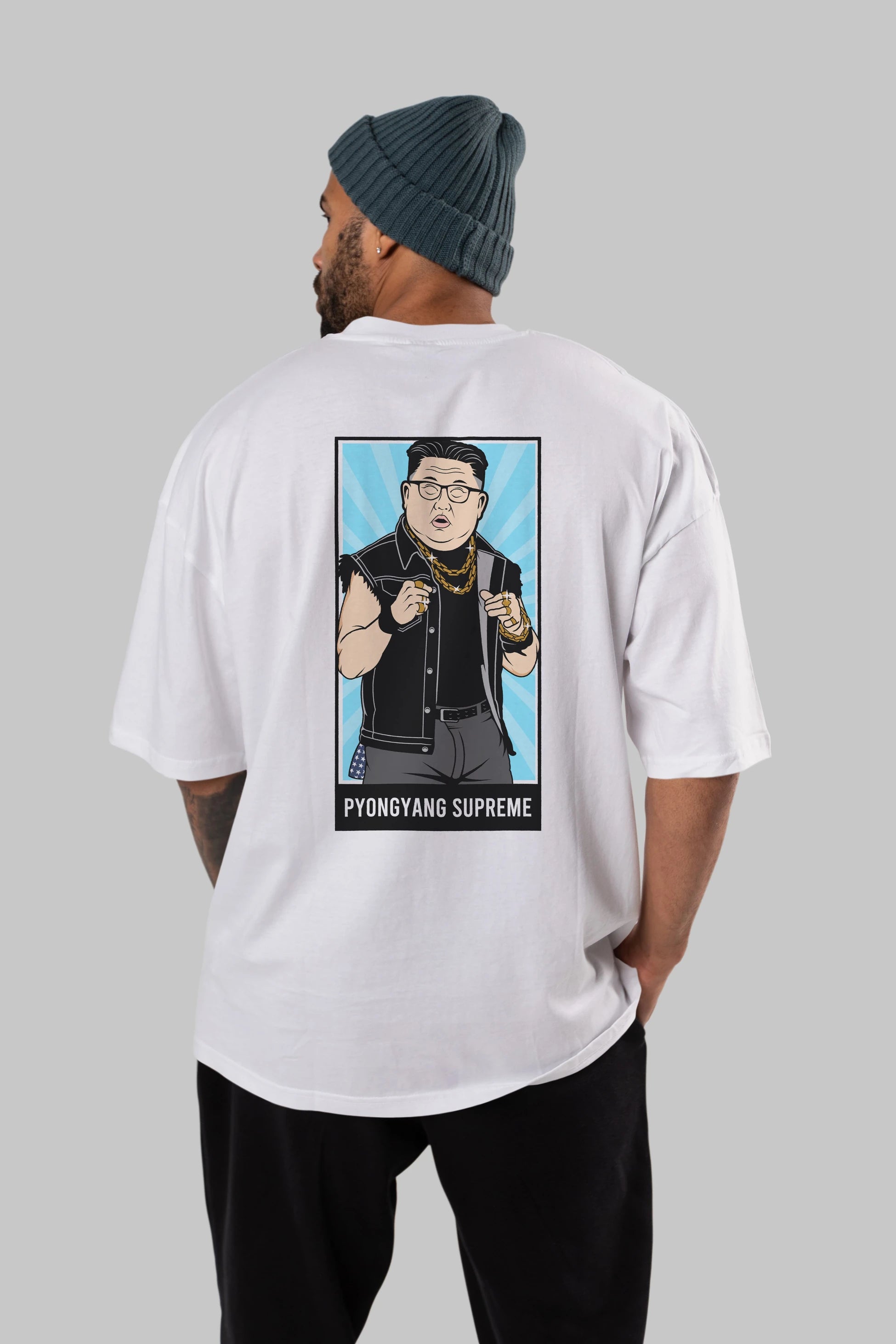Kim Jong Un Pyongyang Supreme Arka Baskılı Oversize t-shirt Erkek Kadın Unisex %100 Pamuk tişort