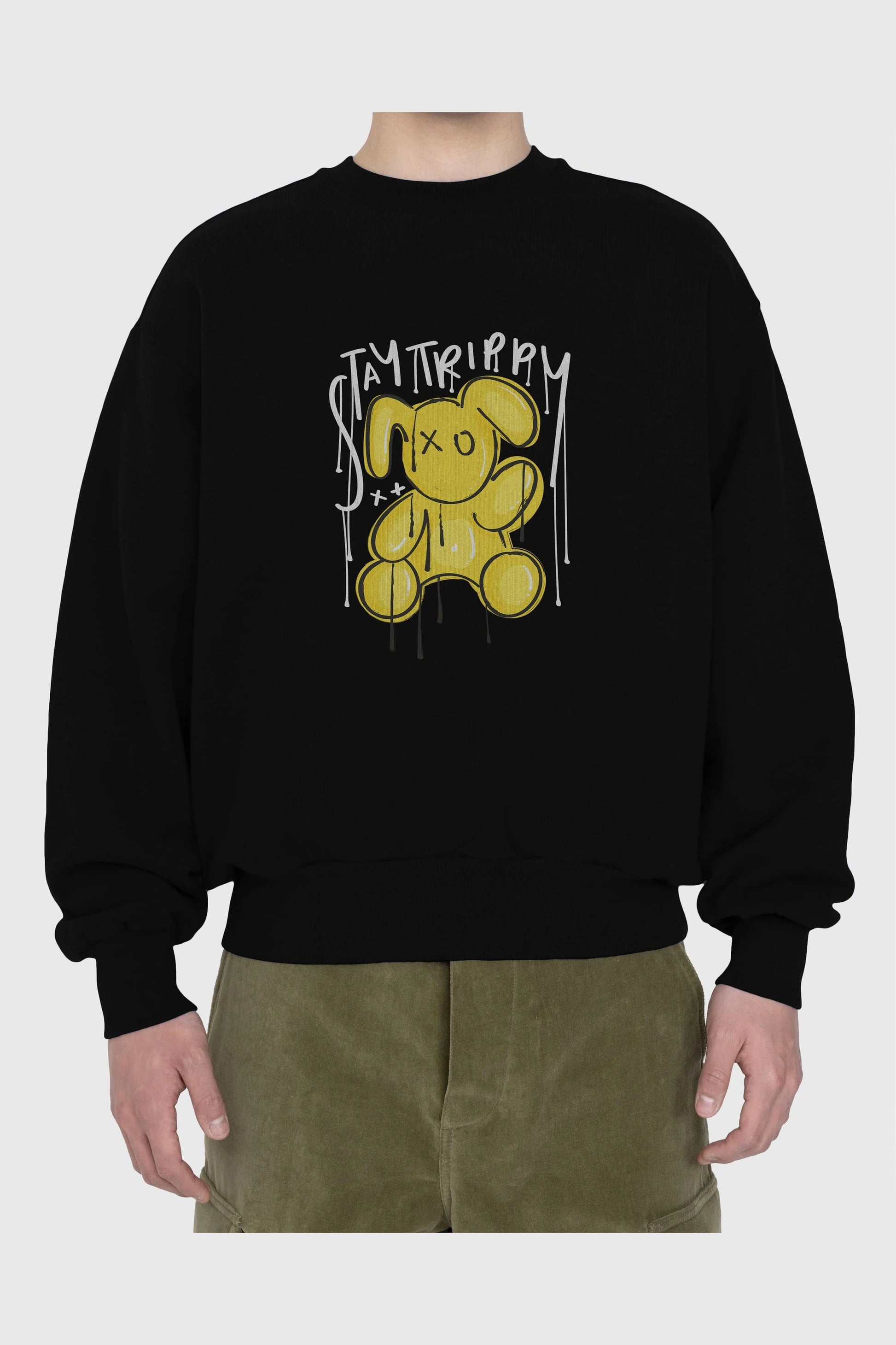 Stay Trippy Bear Ön Baskılı Oversize Sweatshirt Erkek Kadın Unisex