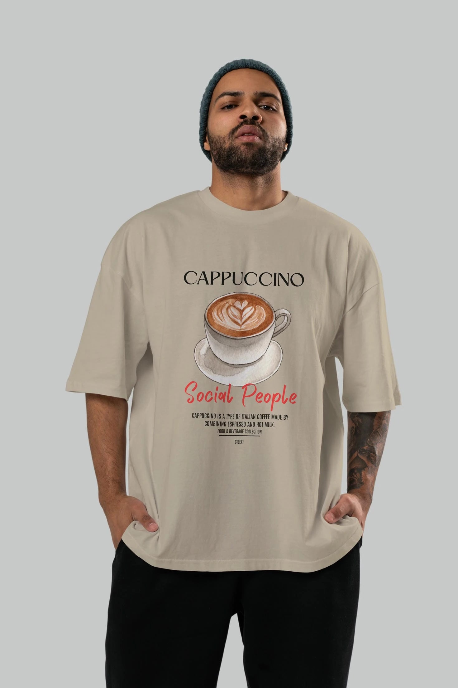 Cappuccino Kokteyl Serisi ön Baskılı Oversize t-shirt Erkek Kadın %100 Pamuk Bisiklet Yaka tişort