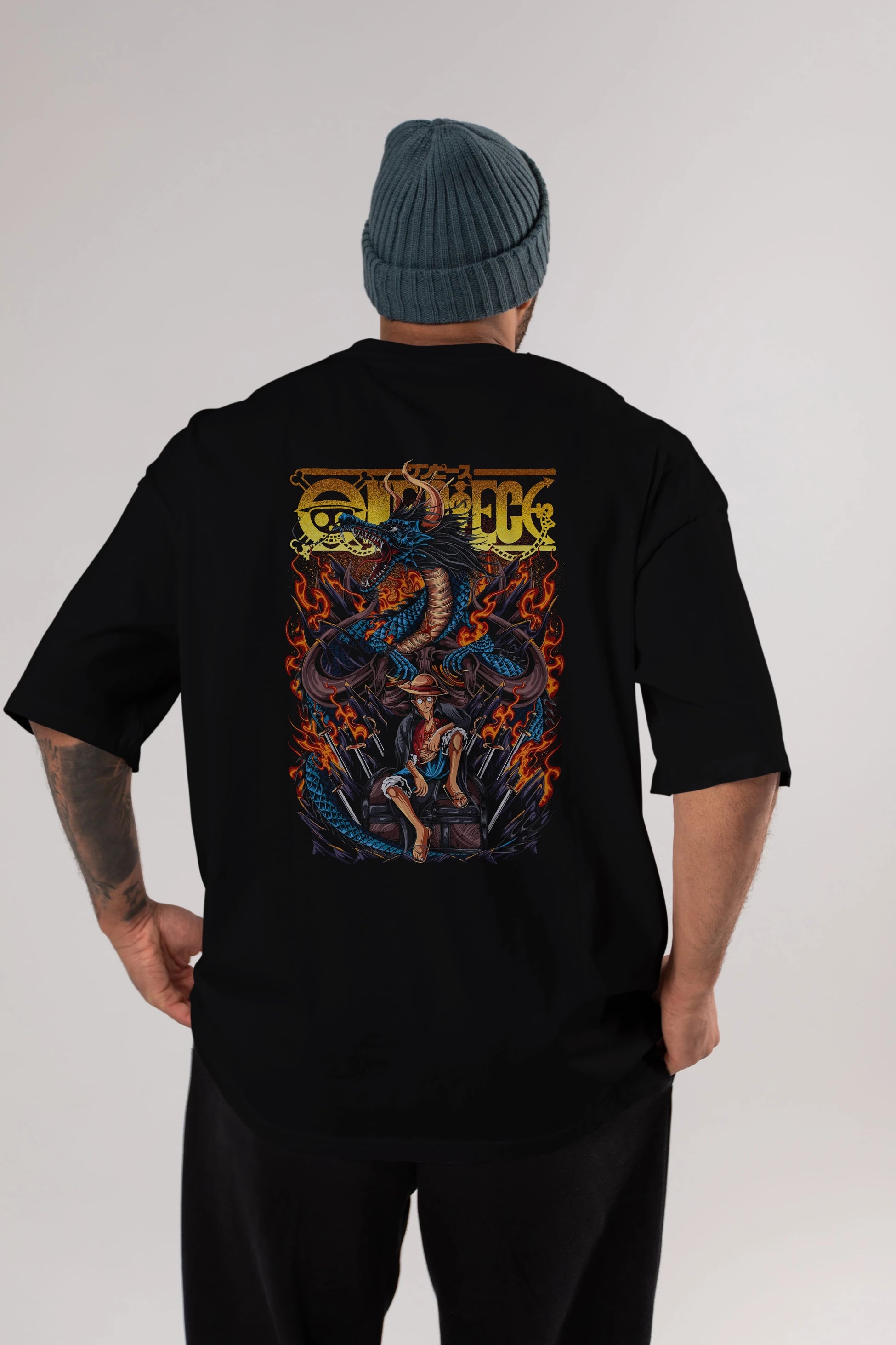 MONKEY D. LUFF-ONE PIECE Anime Arka Baskılı Oversize t-shirt Erkek Kadın Unisex
