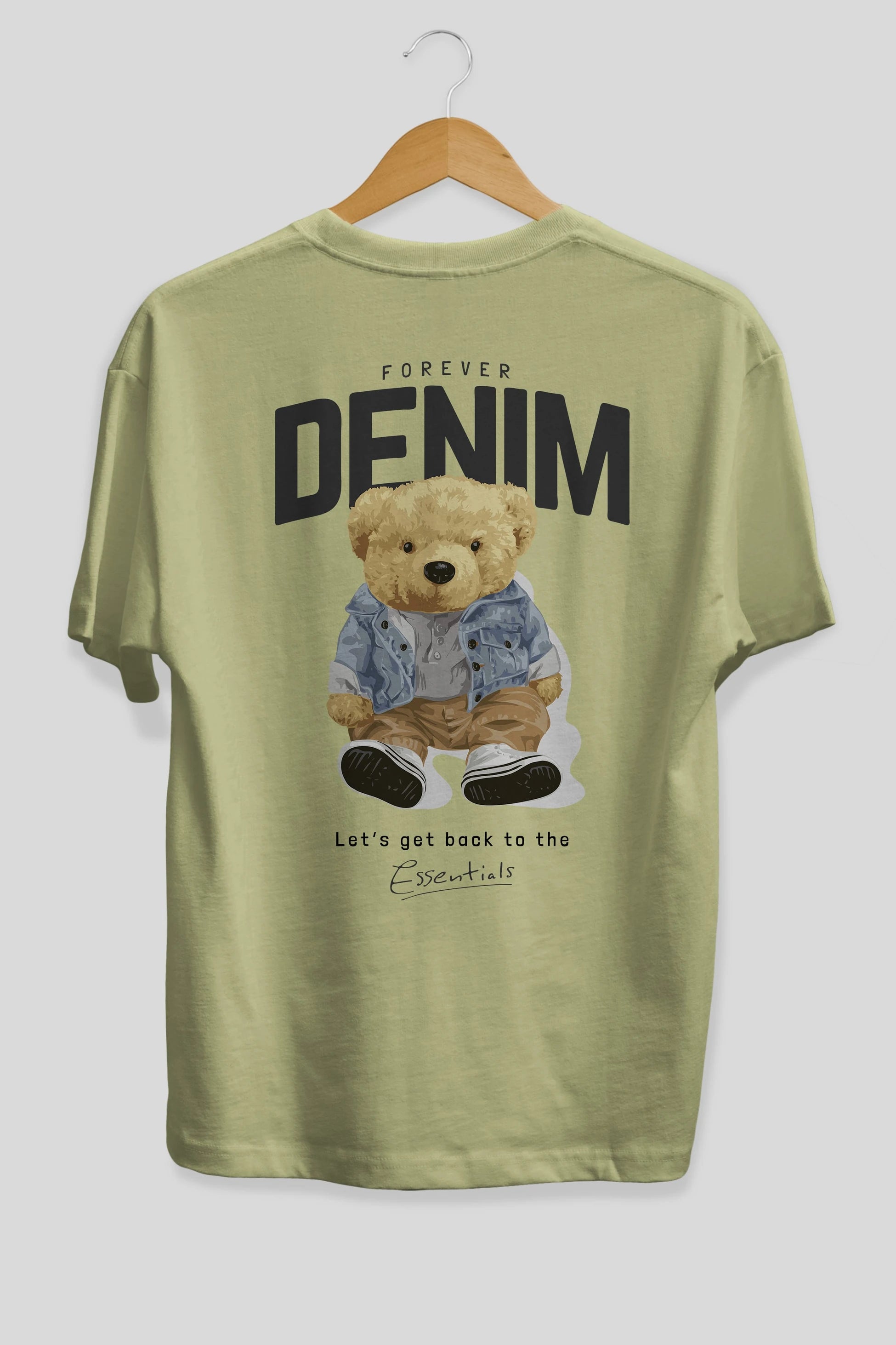 Teddy Bear Forever Denim Arka Baskılı Oversize t-shirt Erkek Kadın Unisex %100 Pamuk