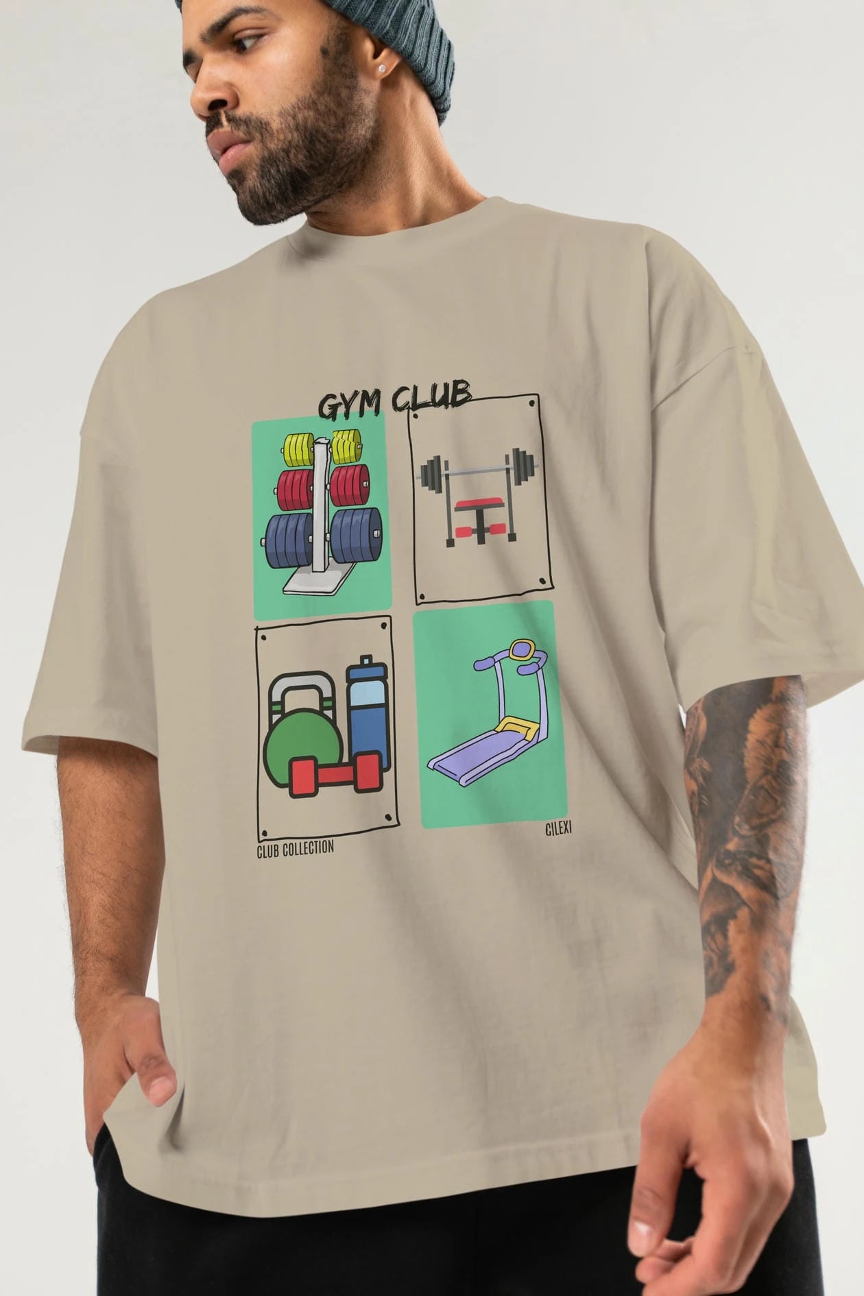 Gym Club ön Baskılı Oversize t-shirt Erkek Kadın %100 Pamuk Bisiklet Yaka tişort