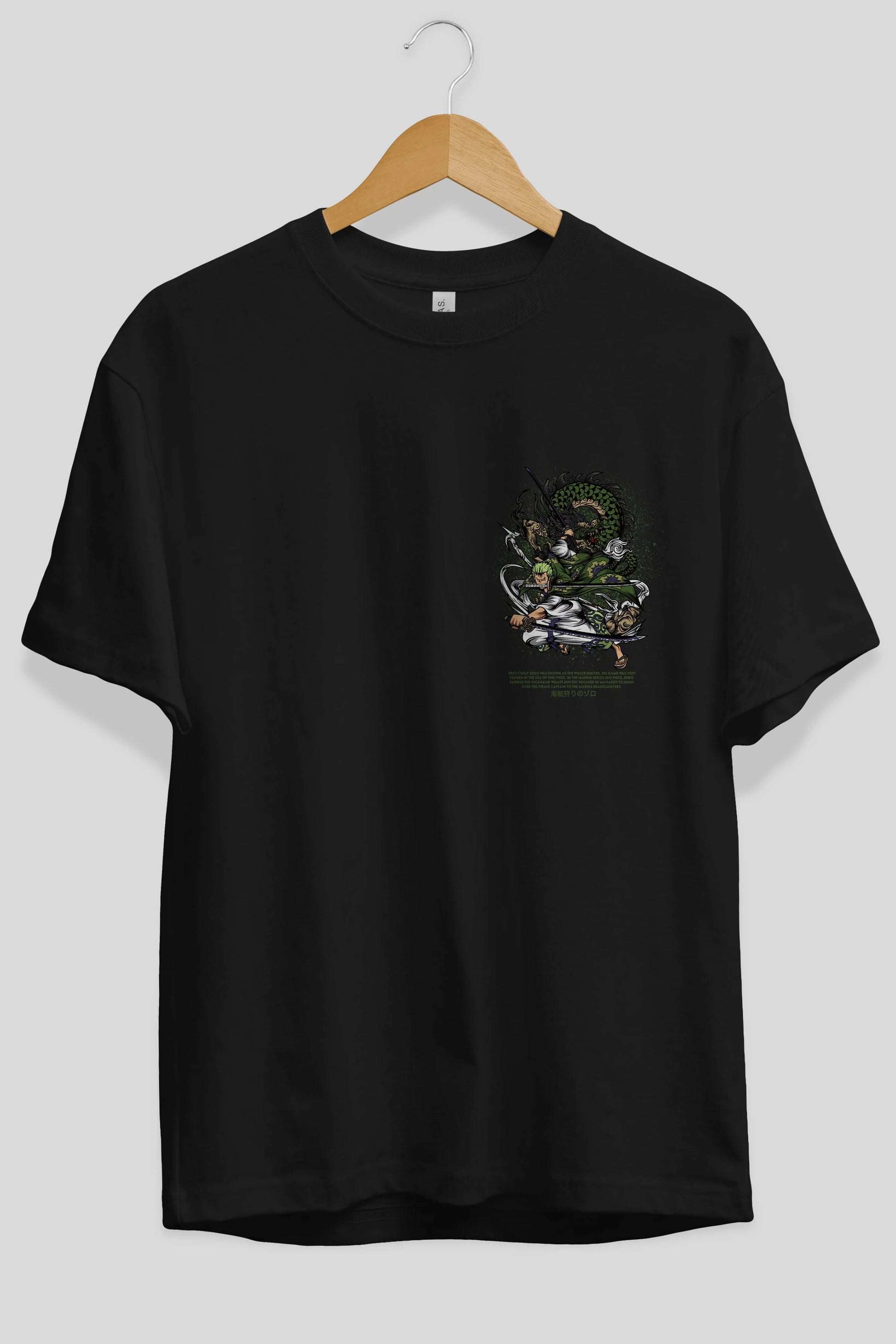 Zoro Ön Sol Baskılı Oversize t-shirt Erkek Kadın Unisex %100 Pamuk Bisiklet Yaka tişort