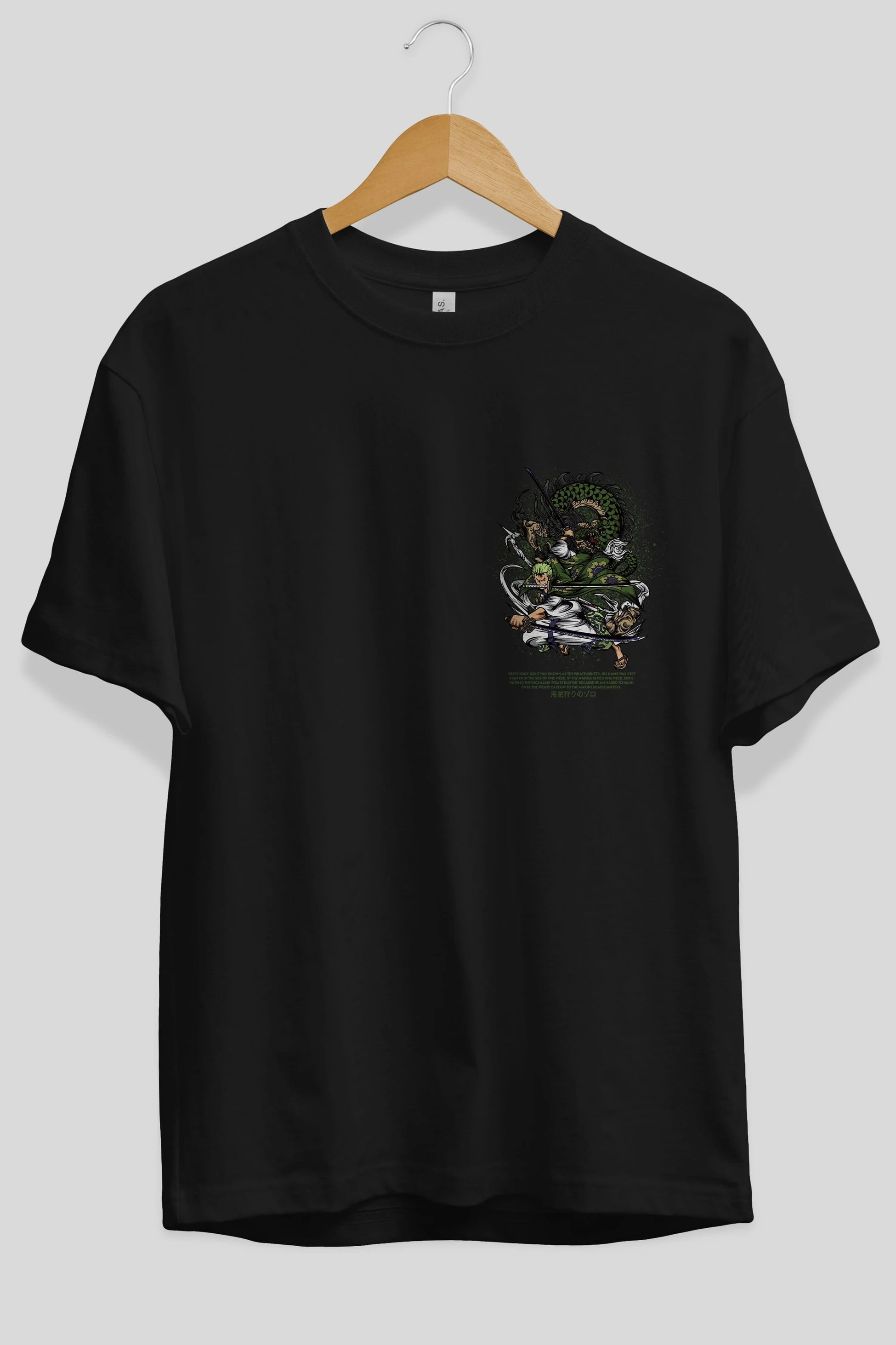 Zoro Ön Sol Baskılı Oversize t-shirt Erkek Kadın Unisex %100 Pamuk Bisiklet Yaka tişort