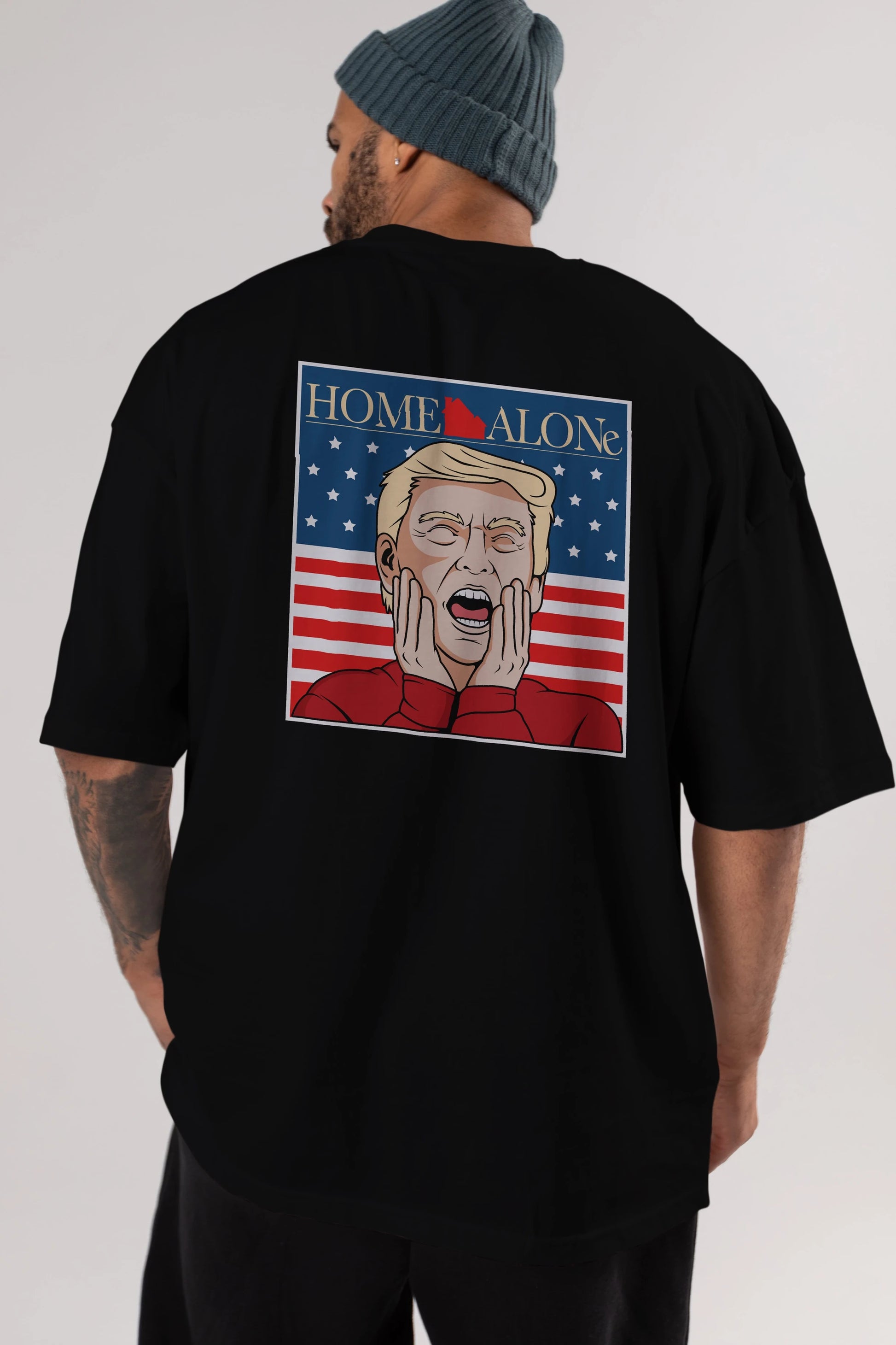 Home Alone Trump Arka Baskılı Oversize t-shirt Erkek Kadın Unisex %100 Pamuk tişort