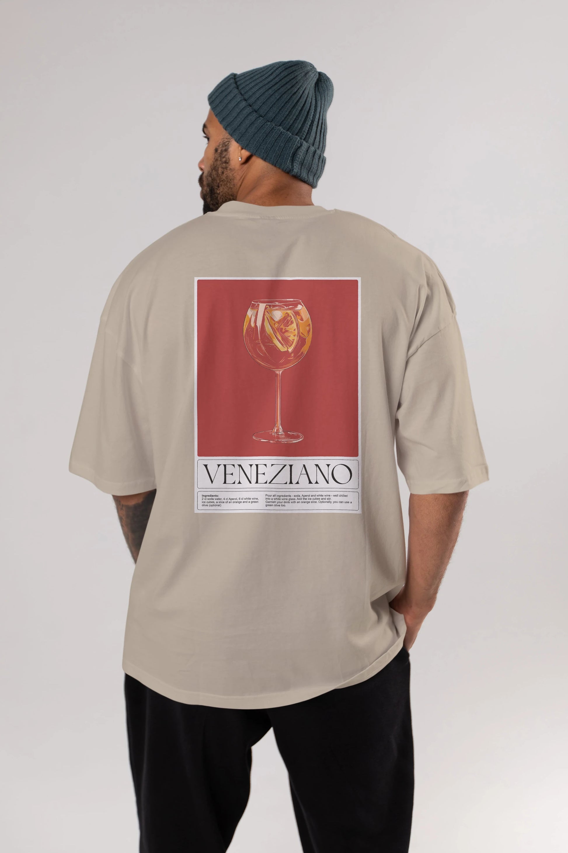 Veneziano Arka Baskılı Oversize t-shirt Erkek Kadın Unisex %100 Pamuk Bisiklet Yaka tişort