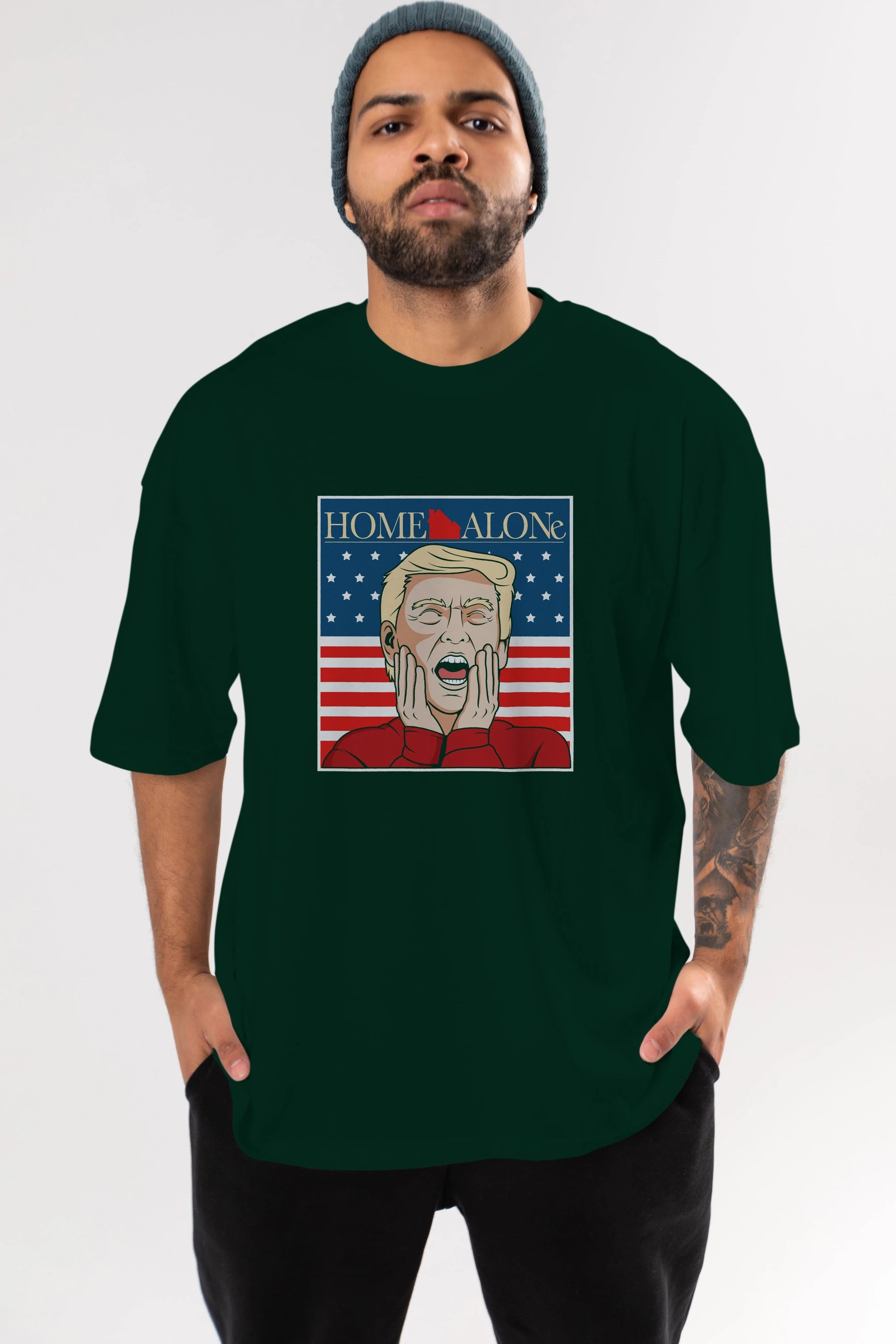 Home Alone Trump Ön Baskılı Oversize t-shirt Erkek Kadın Unisex %100 Pamuk tişort