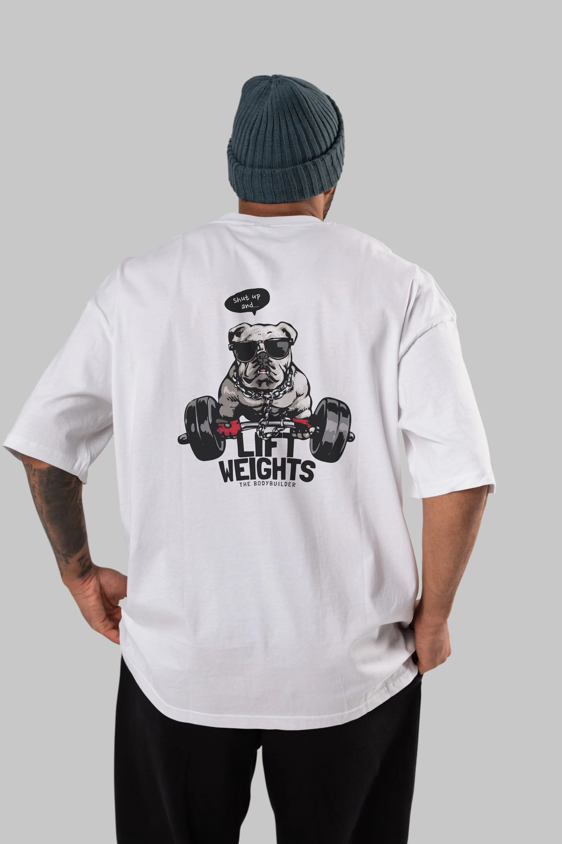 Teddy Bear Lift Weights Arka Baskılı Oversize t-shirt Erkek Kadın Unisex %100 Pamuk